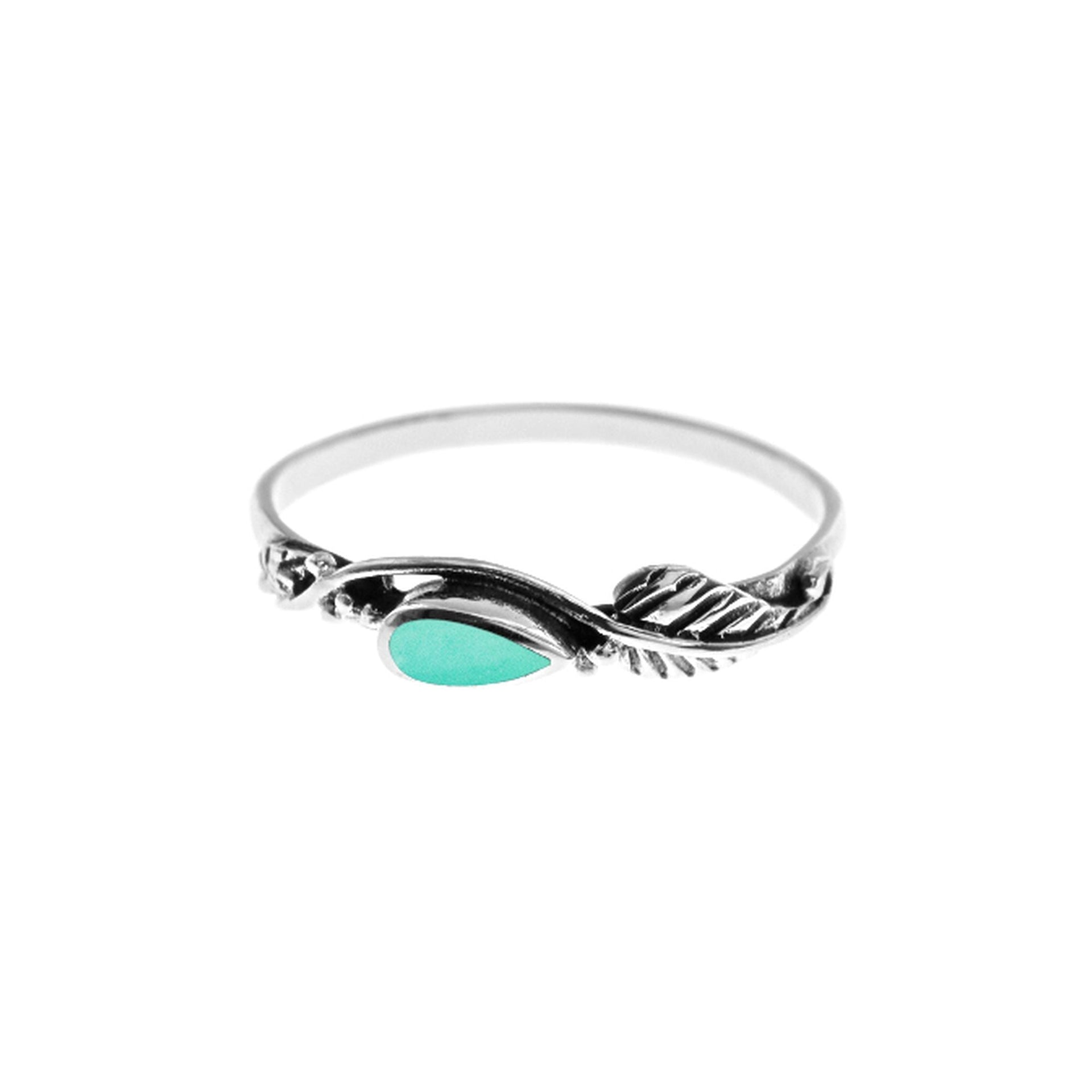 Zora teardrop turquoise wrapped leaf ring