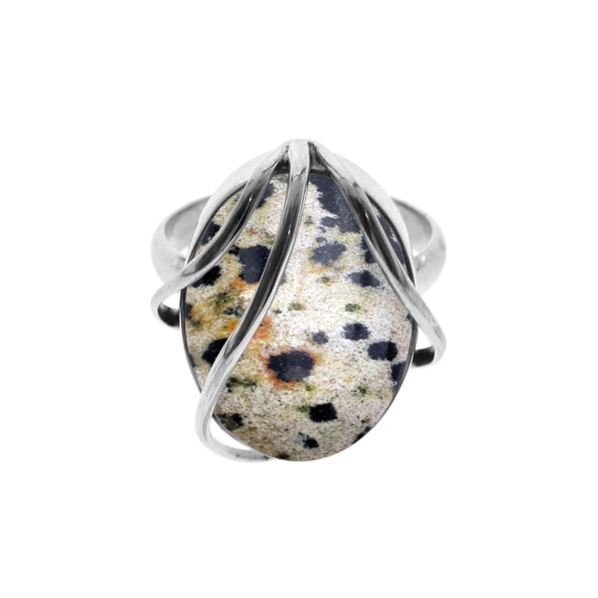Samira dalmatian jasper ring with overlaid bands