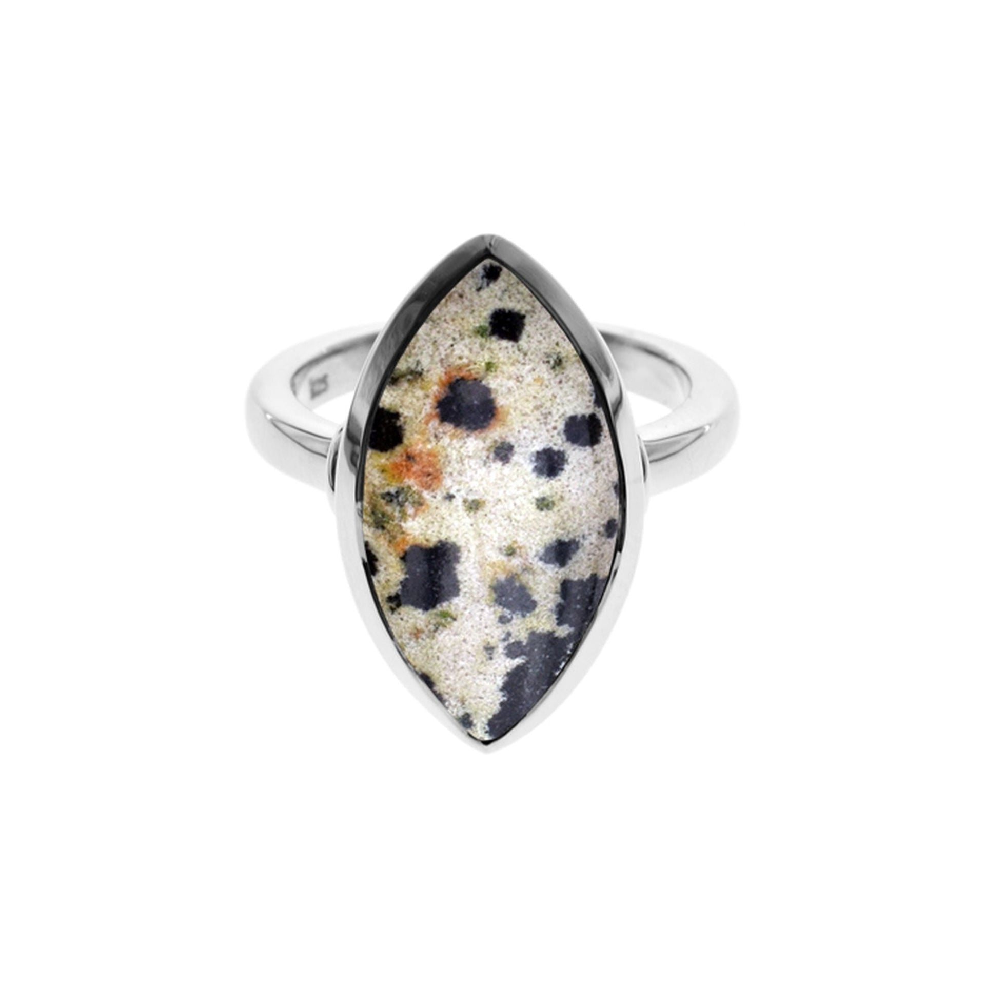 Samira plain large marquis dalmatian jasper ring