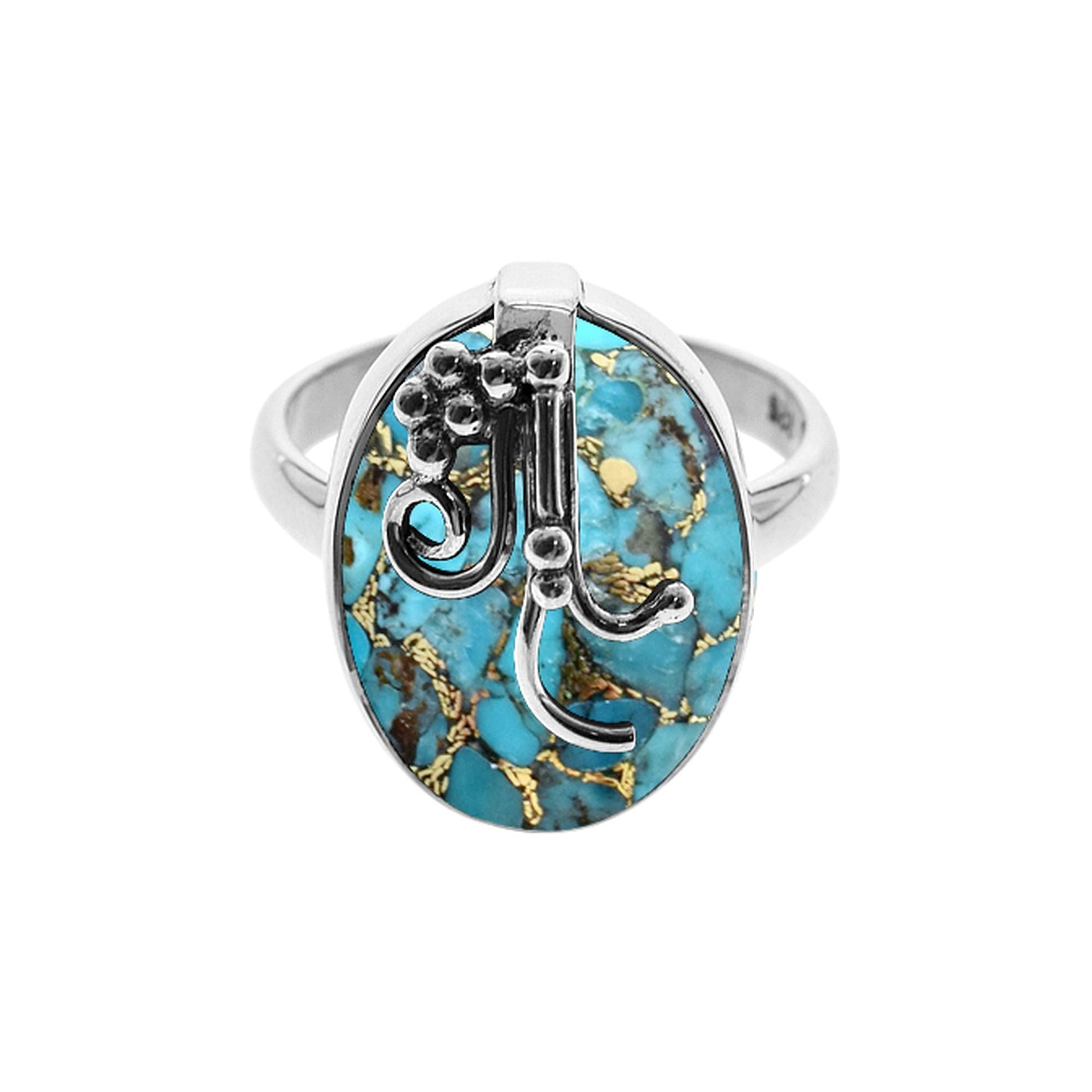 Amy blue mohave ring with grape effect overlay