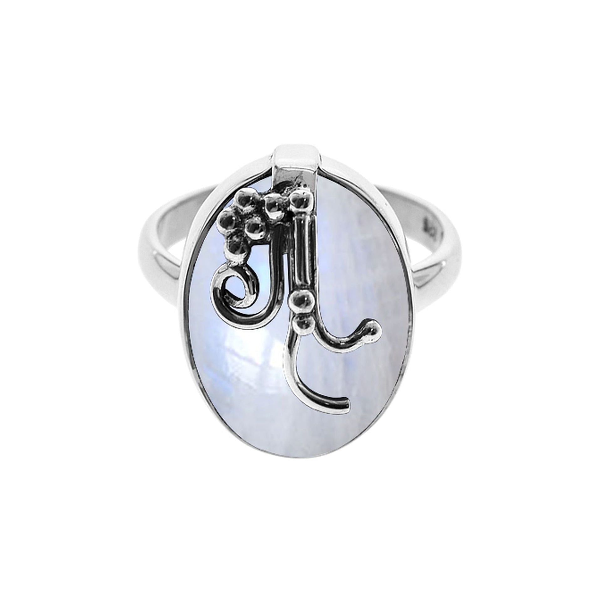 Amy rainbow moonstone ring with grape effect overlay