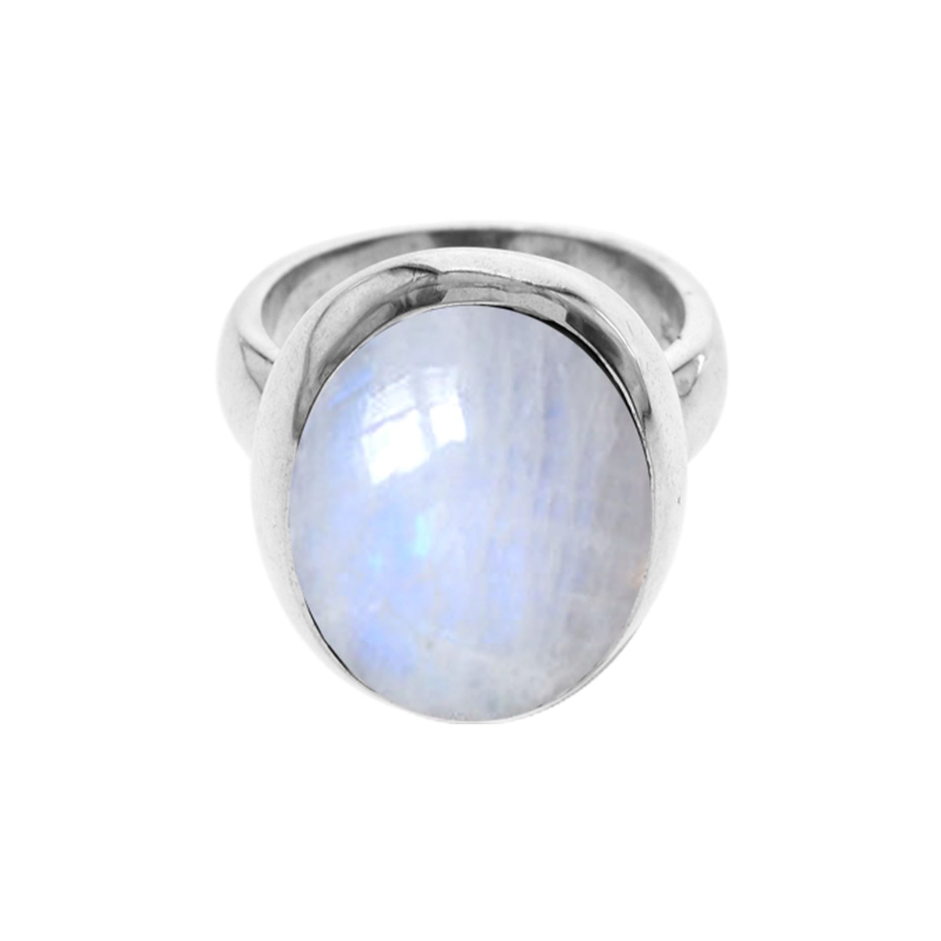 Large oval heavyset rainbow moonstone ring