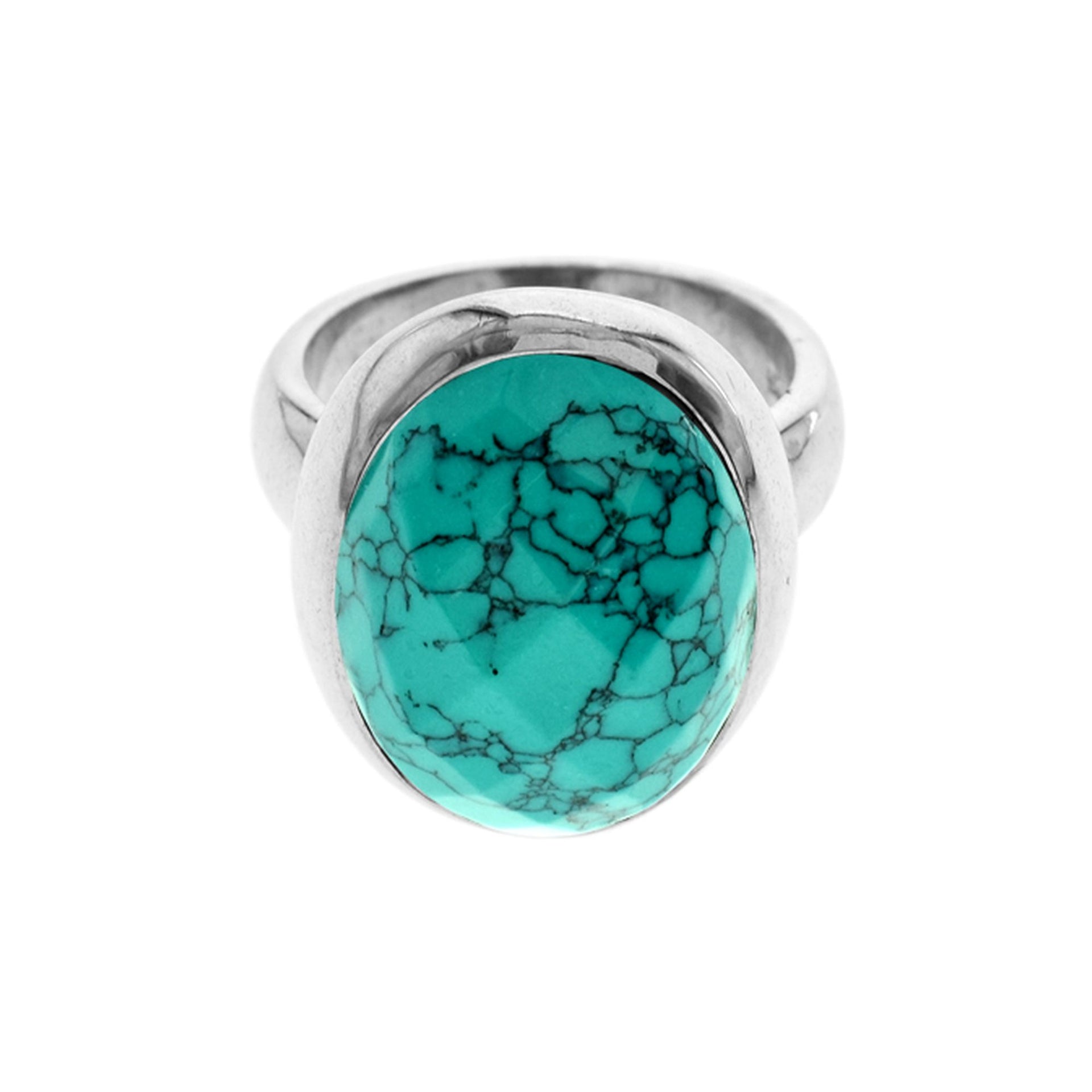 Large oval heavyset chequer-cut turquoise ring