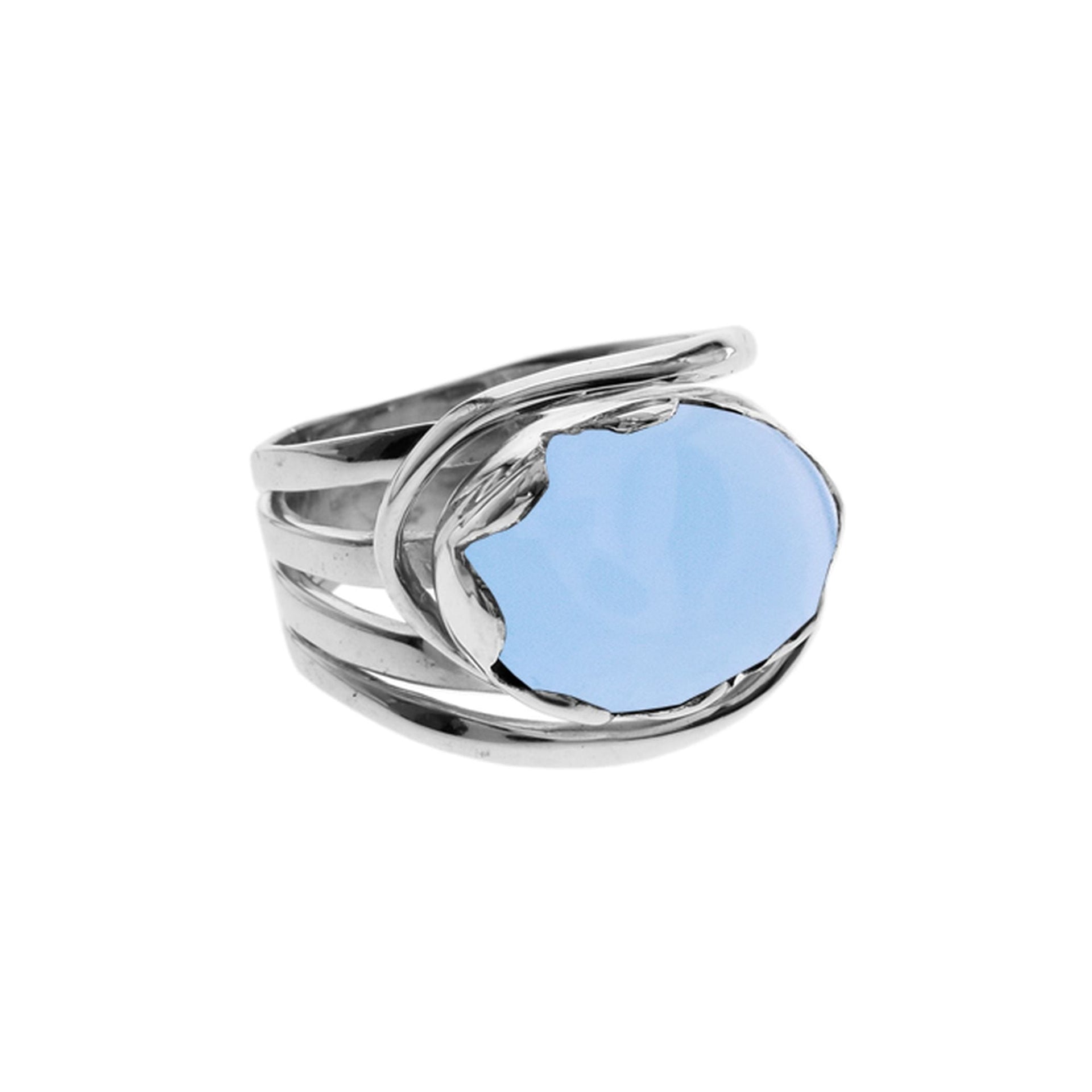 Amy oval blue chalcedony split band ring