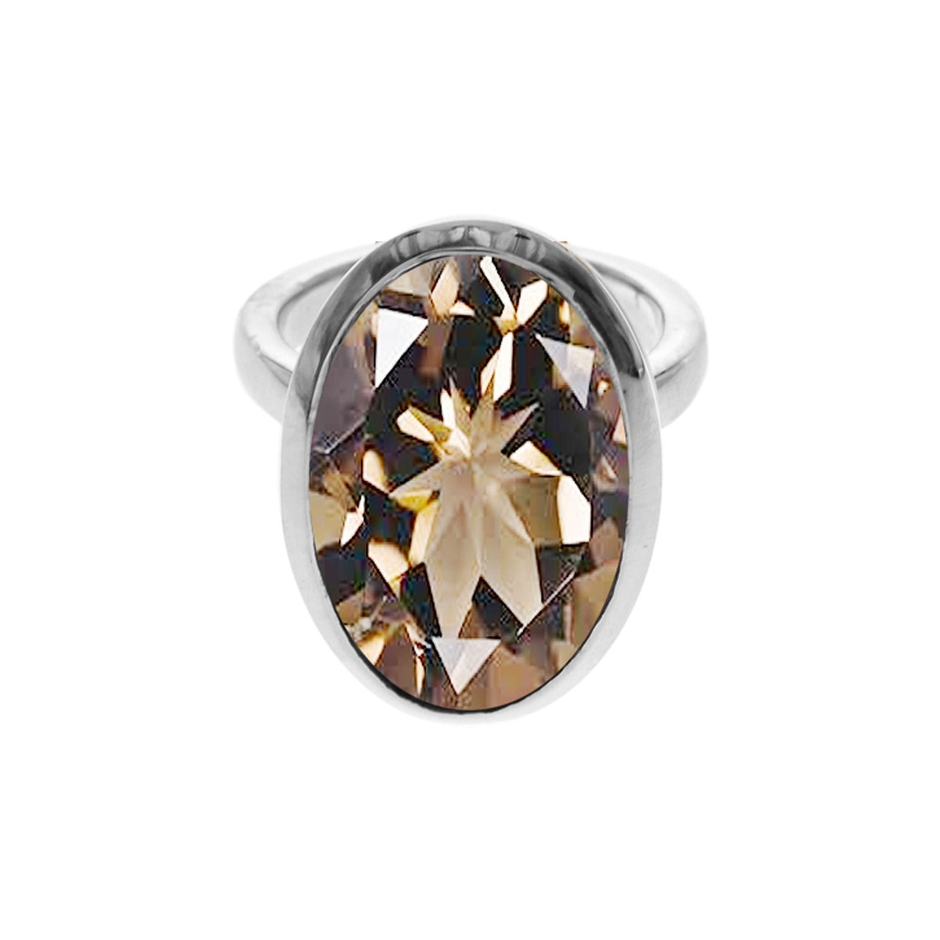 Samira plain oval smokey quartz ring