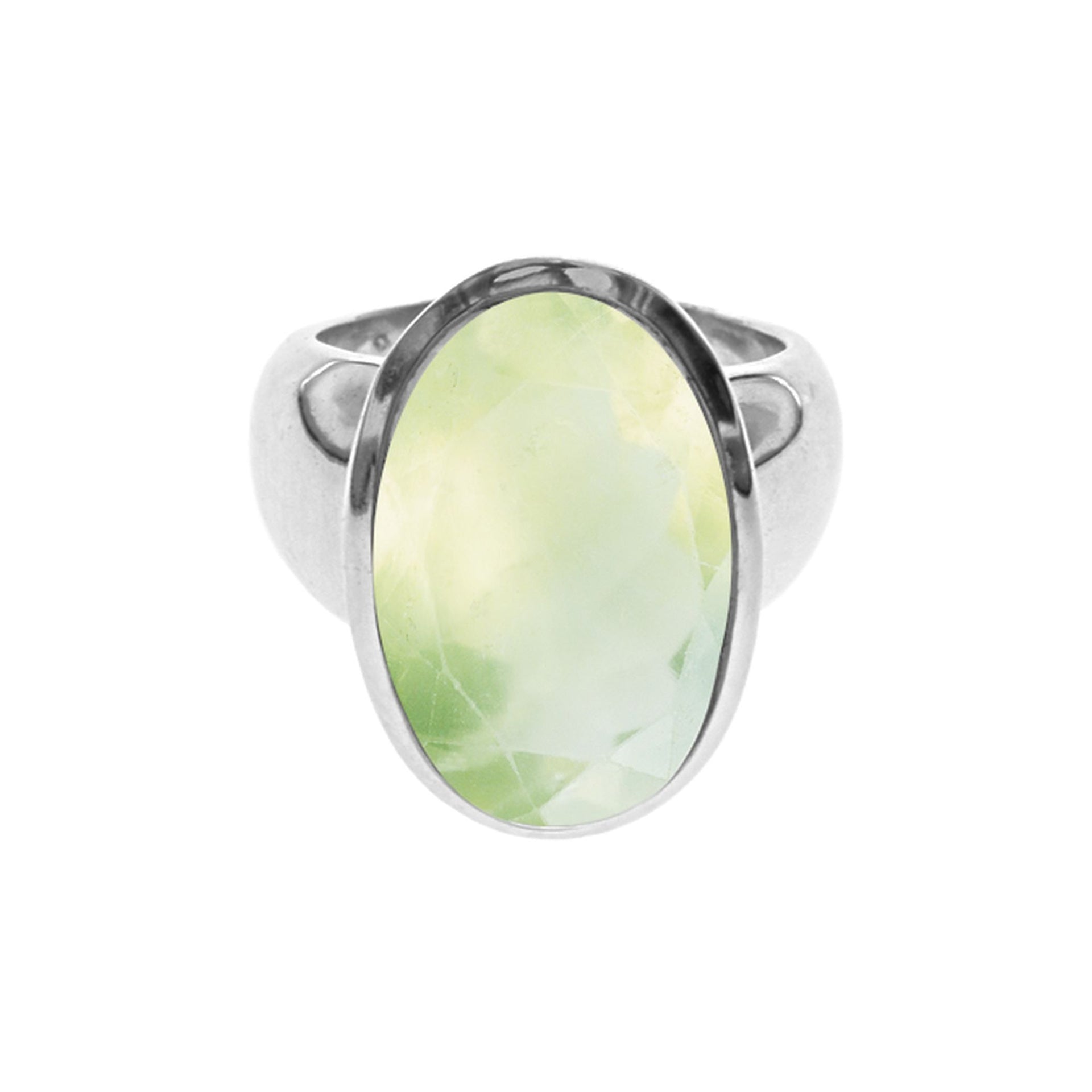 Amy small oval prehnite wide shoulder ring