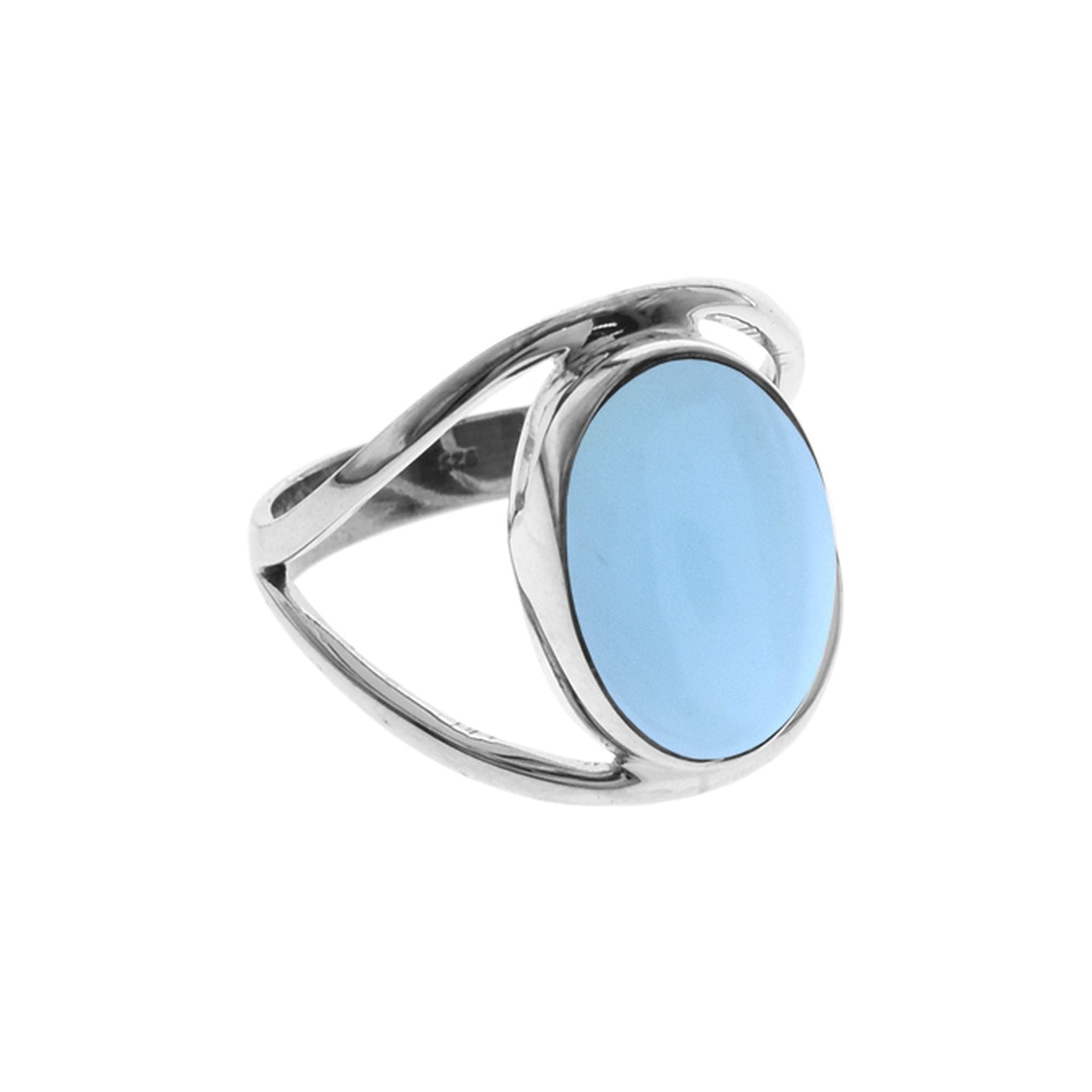 Amy oval blue chalcedony split band ring