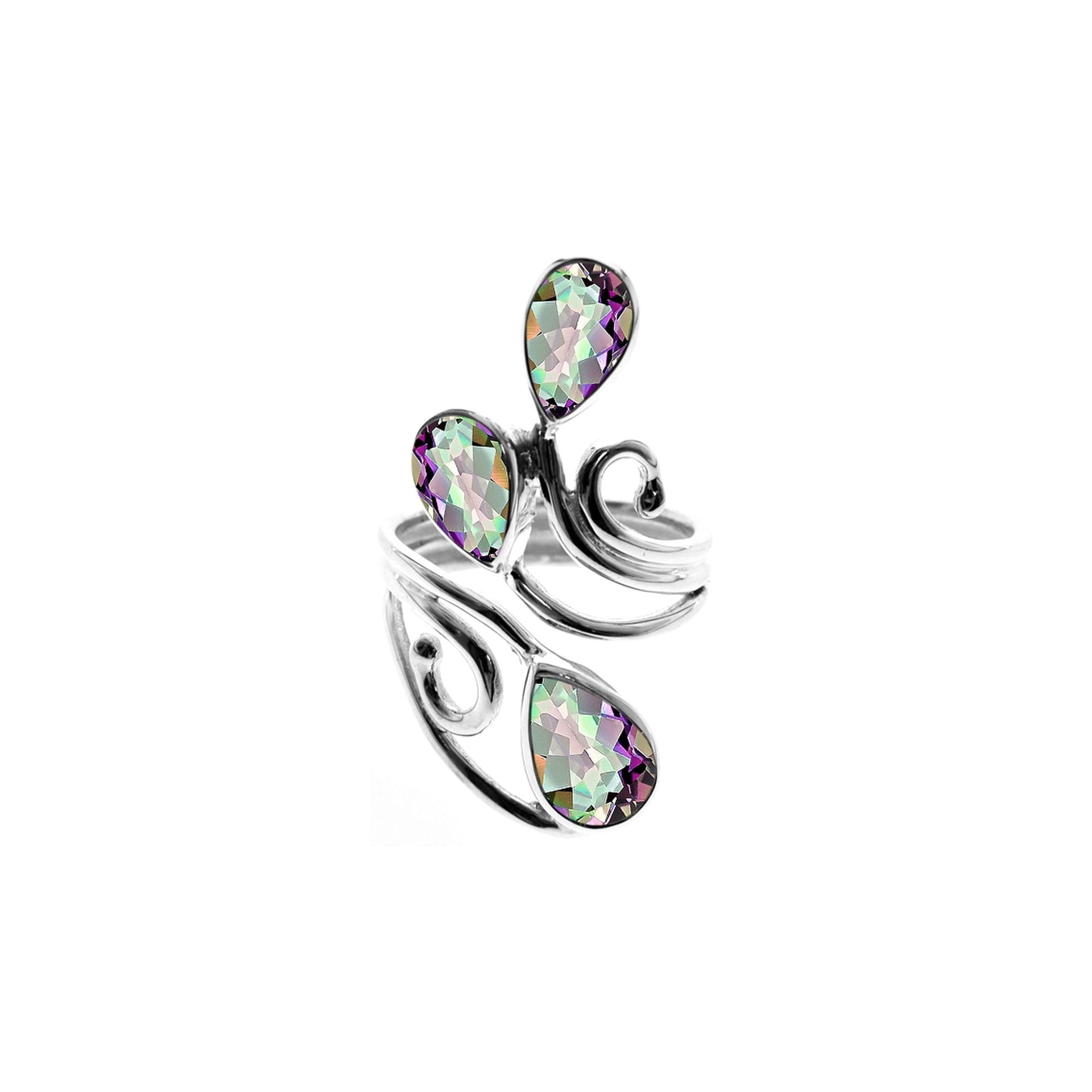 Ivy triple mystic topaz teardrop open swirl ring