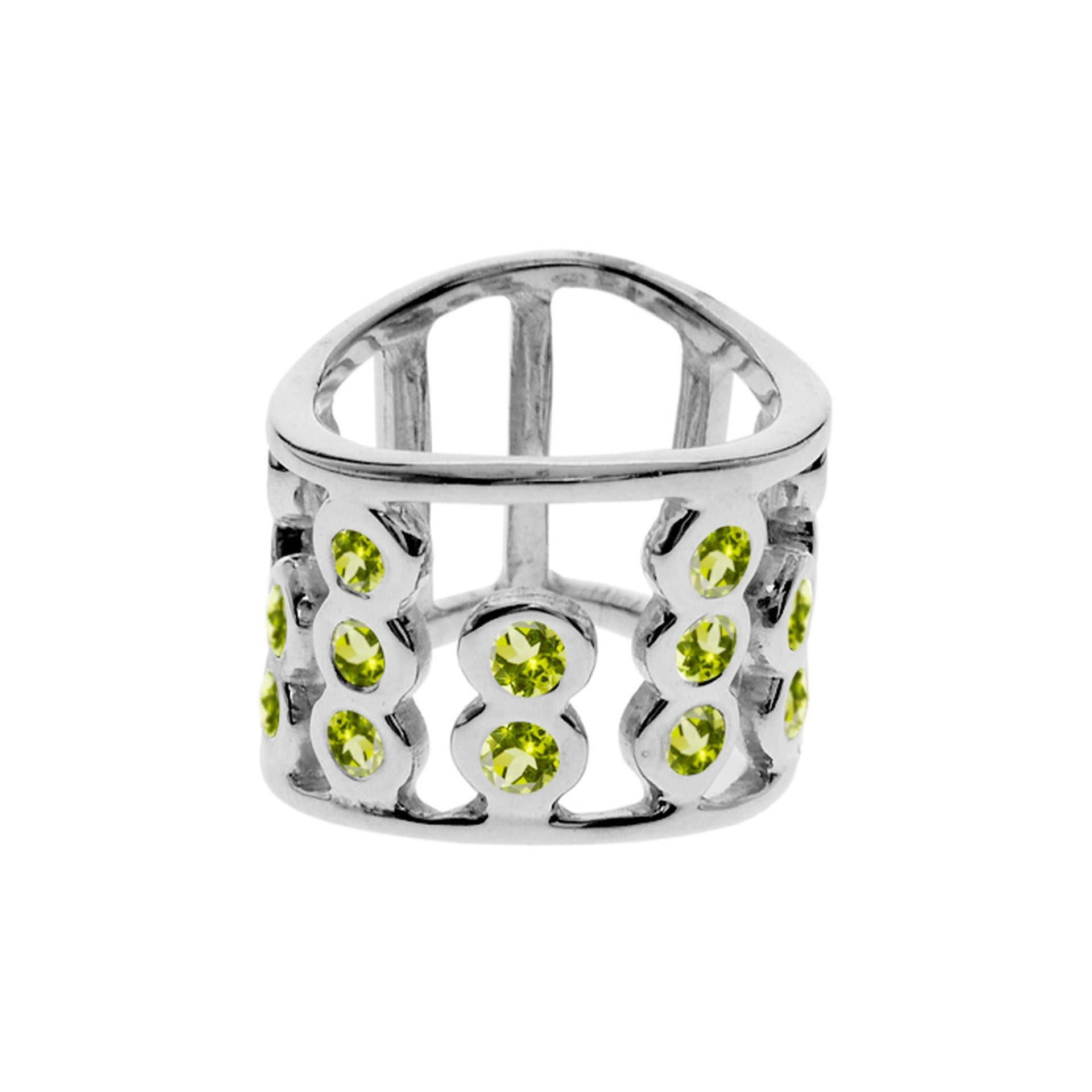 Abacus style band ring with faceted peridot