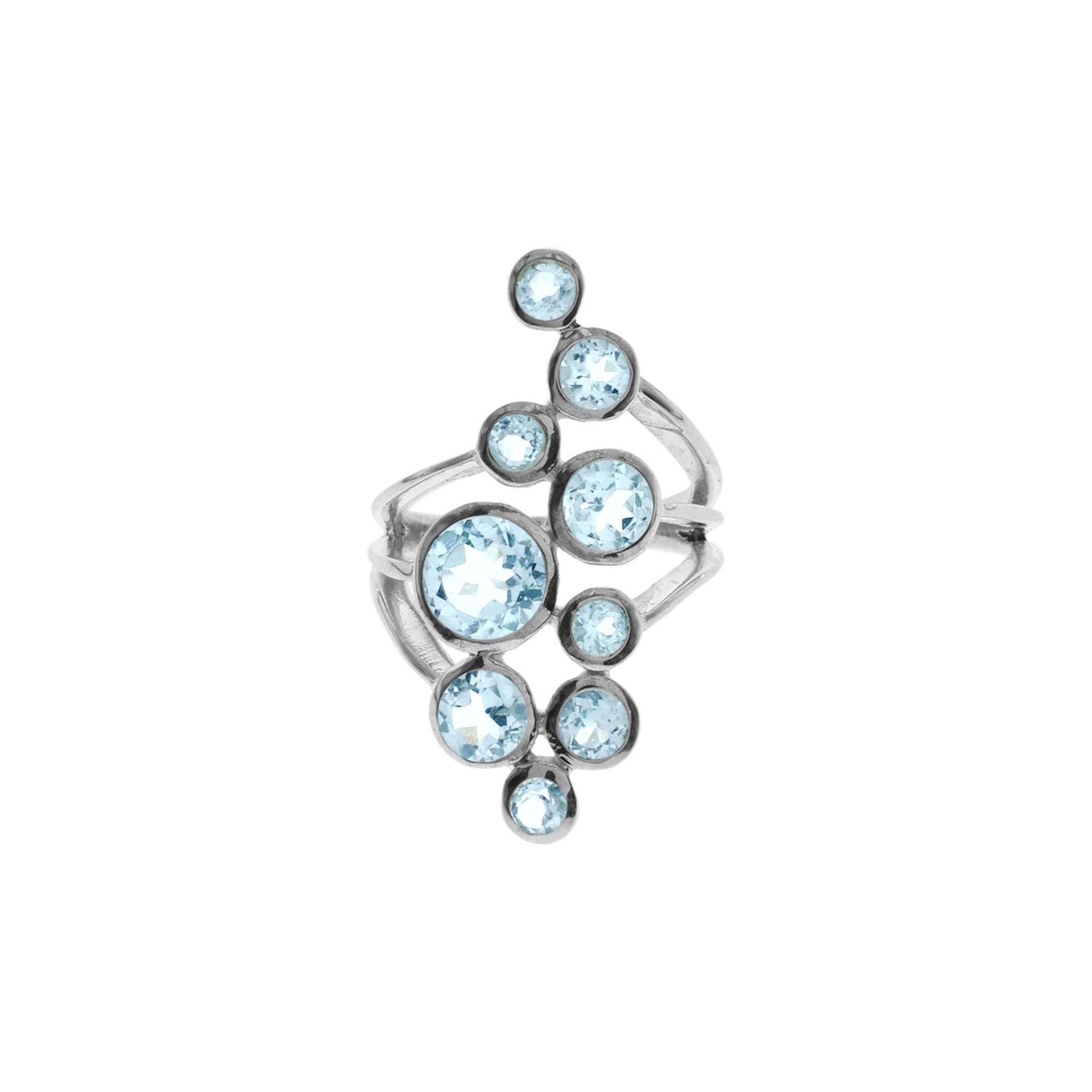 Lola nine stone split shoulder blue topaz ring