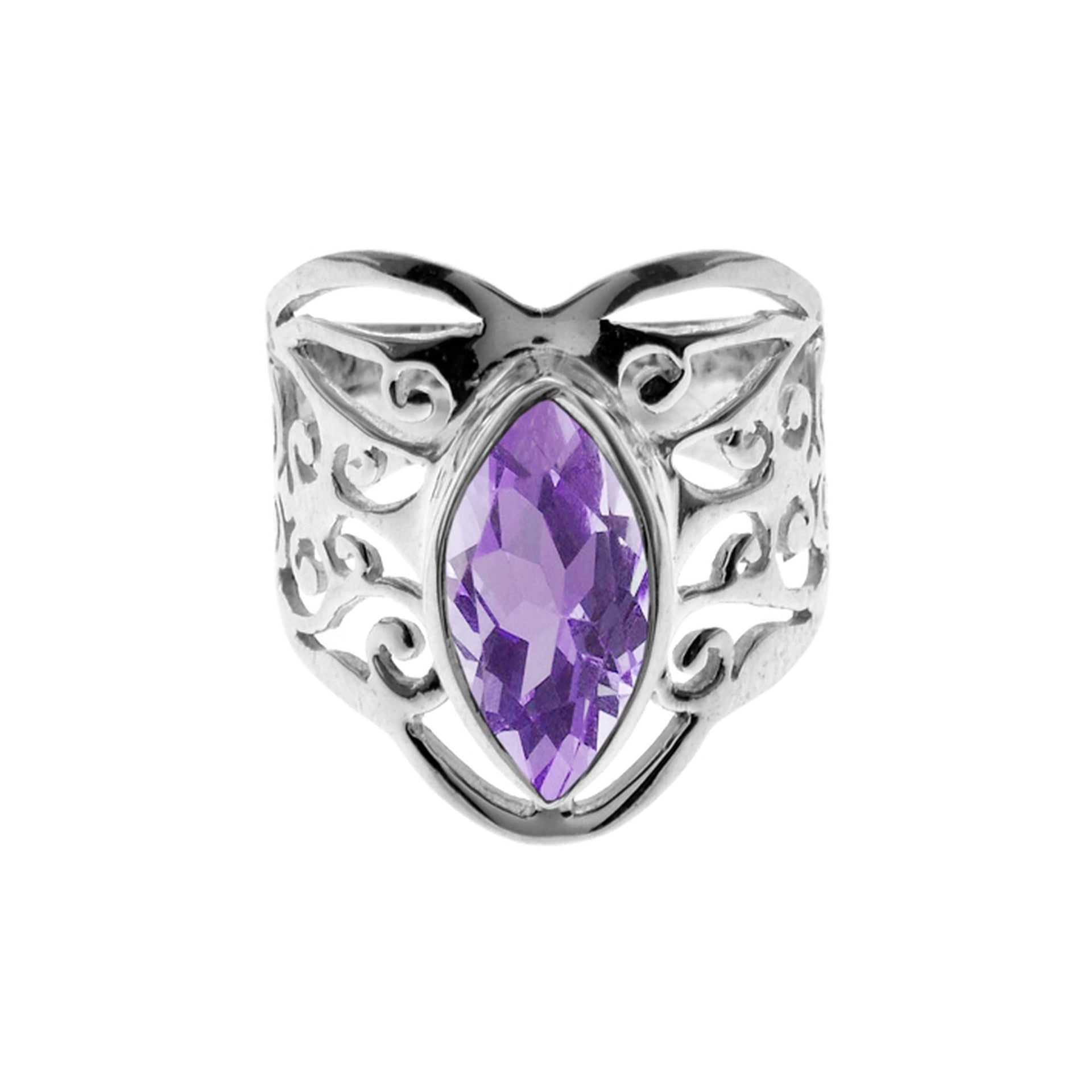 Lola faceted amethyst marquis with filigree band ring