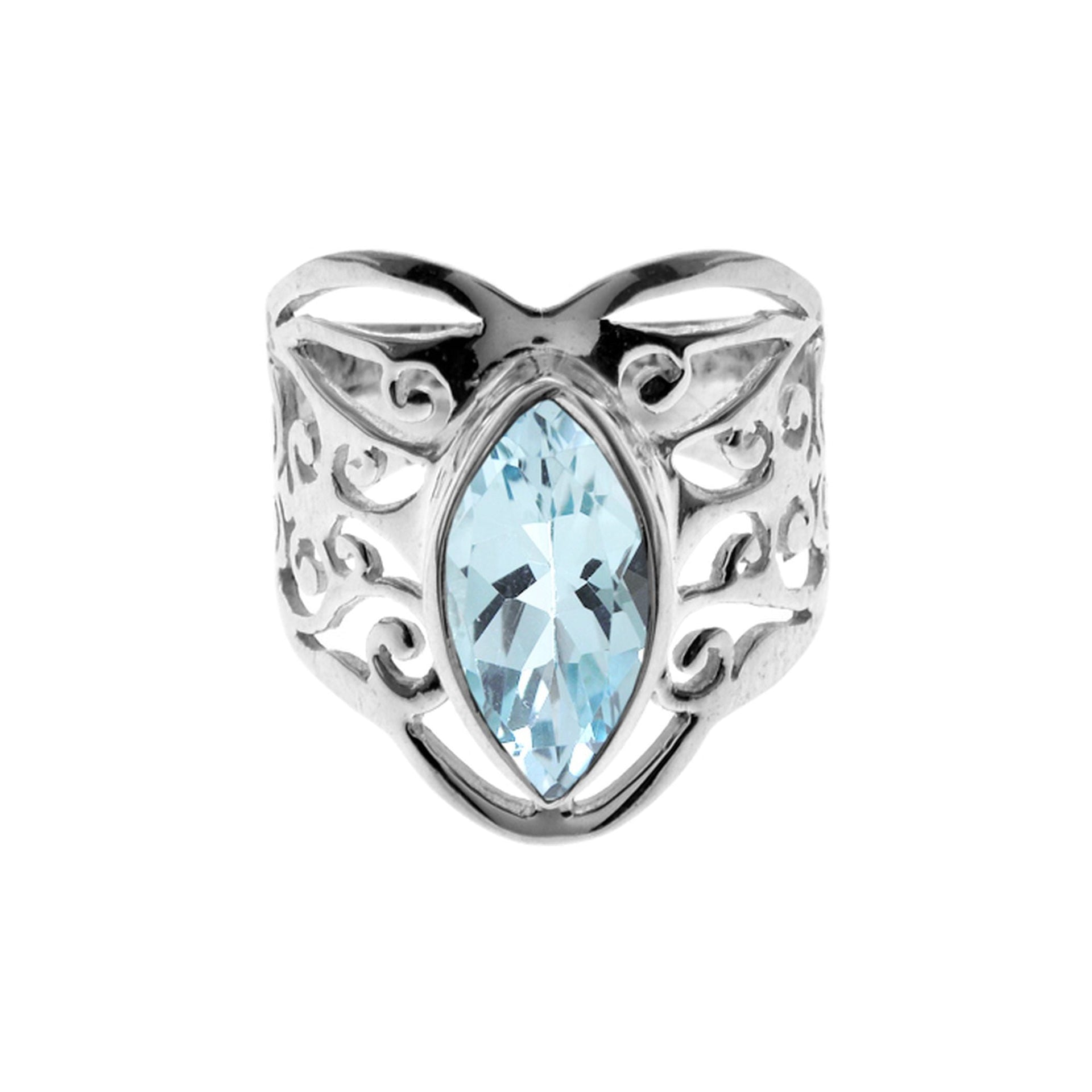 Lola blue topaz marquis with filigree band ring