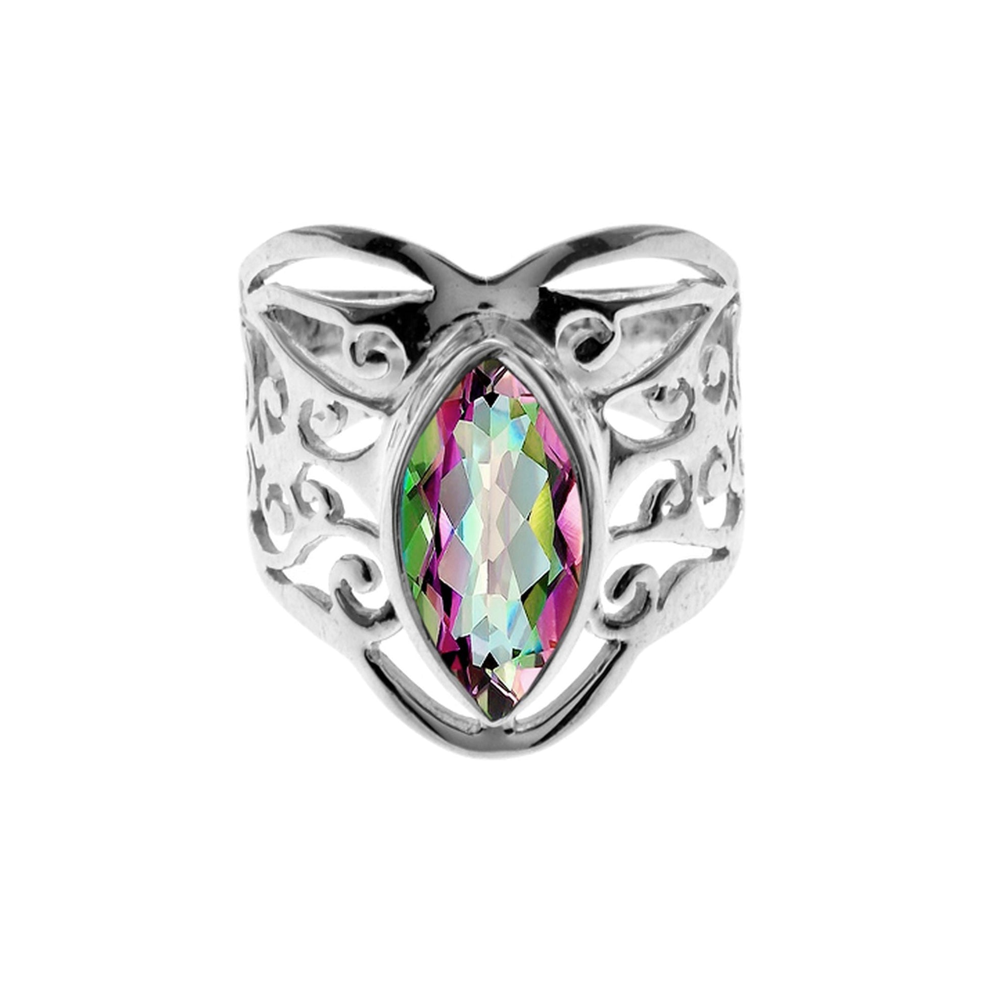 Lola mystic topaz marquis with filigree band ring