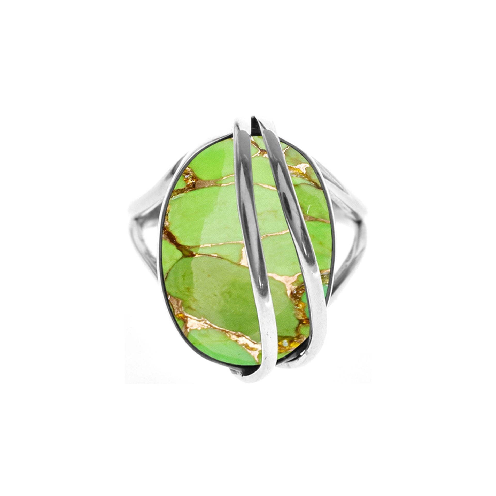 Amy split band green mohave ring with wire overlay