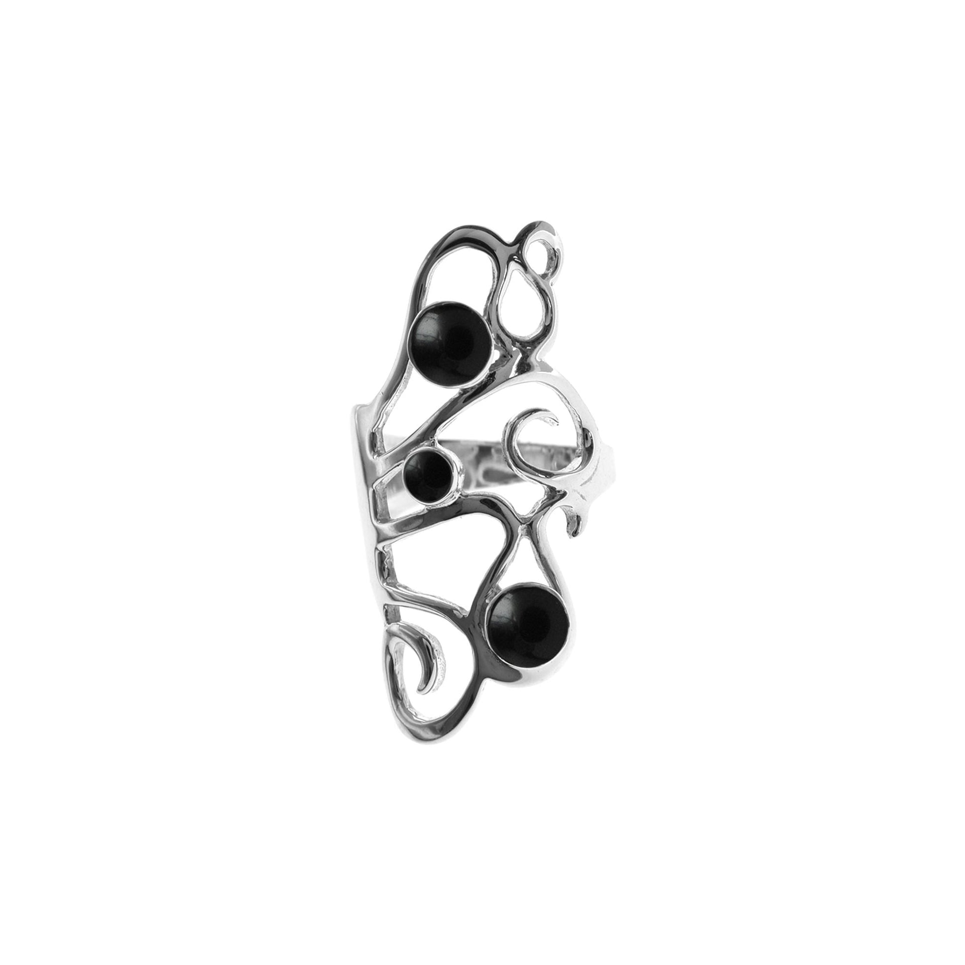 Amy black onyx long swirly ring
