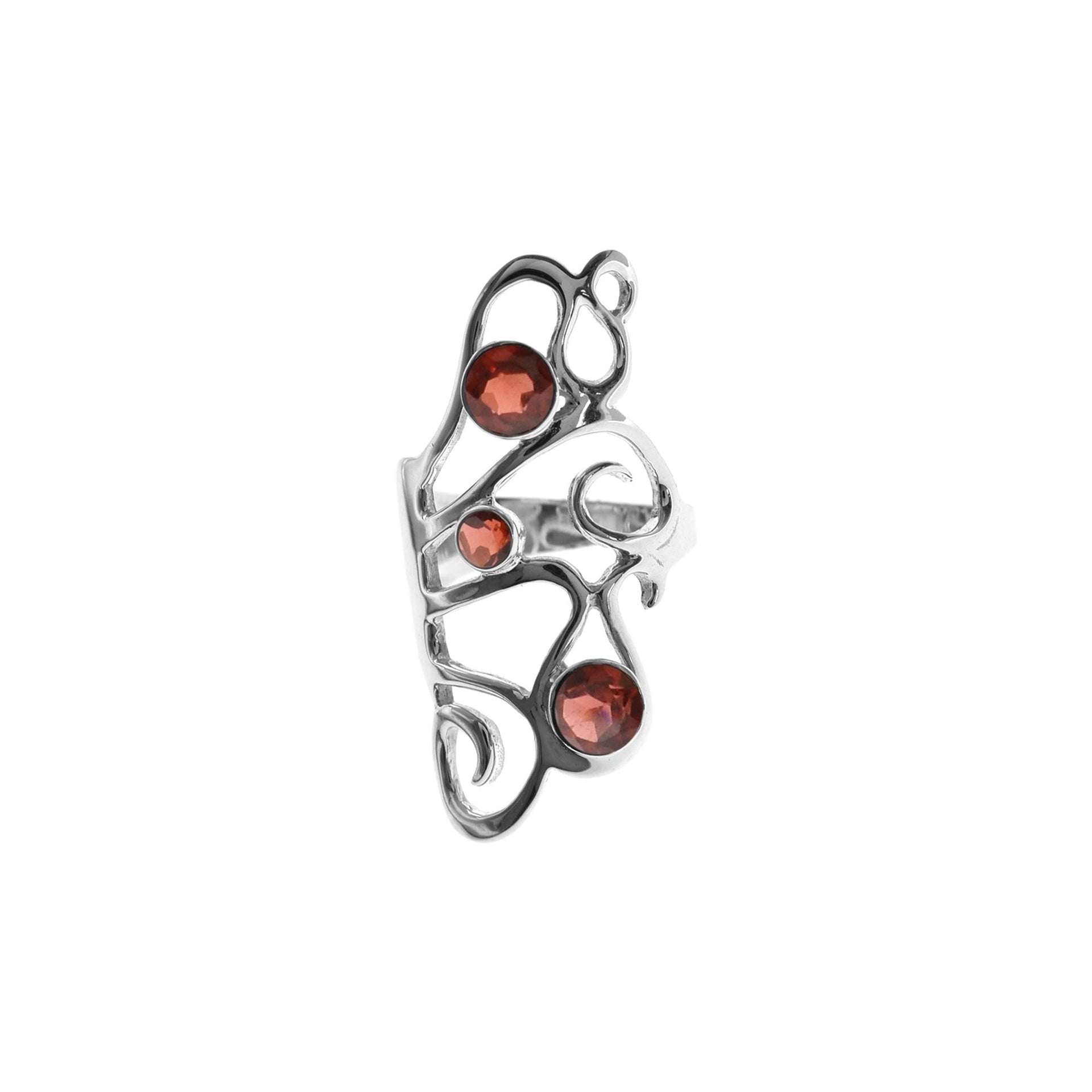 Amy garnet long swirly ring
