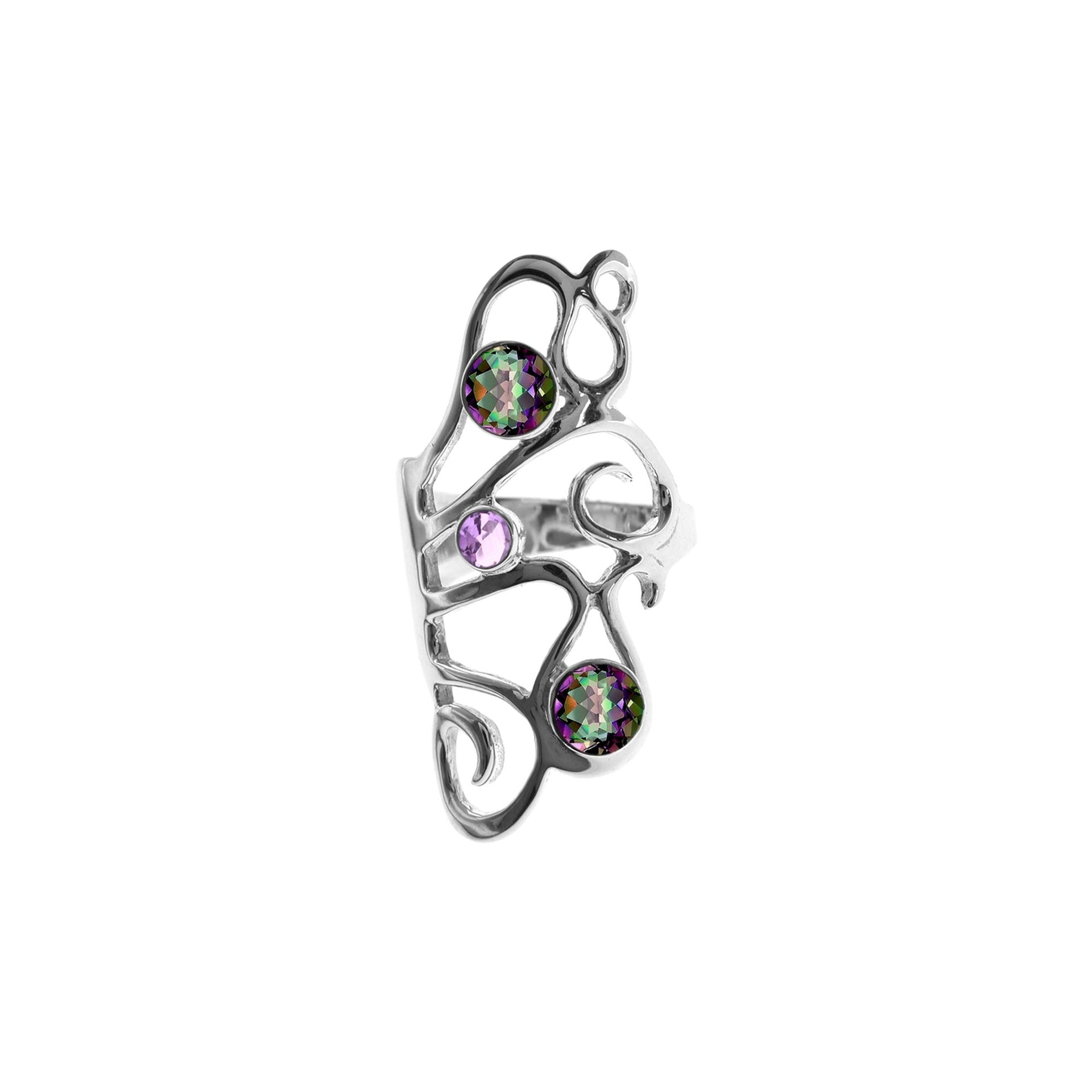 Amy mystic topaz & amethyst long swirly ring