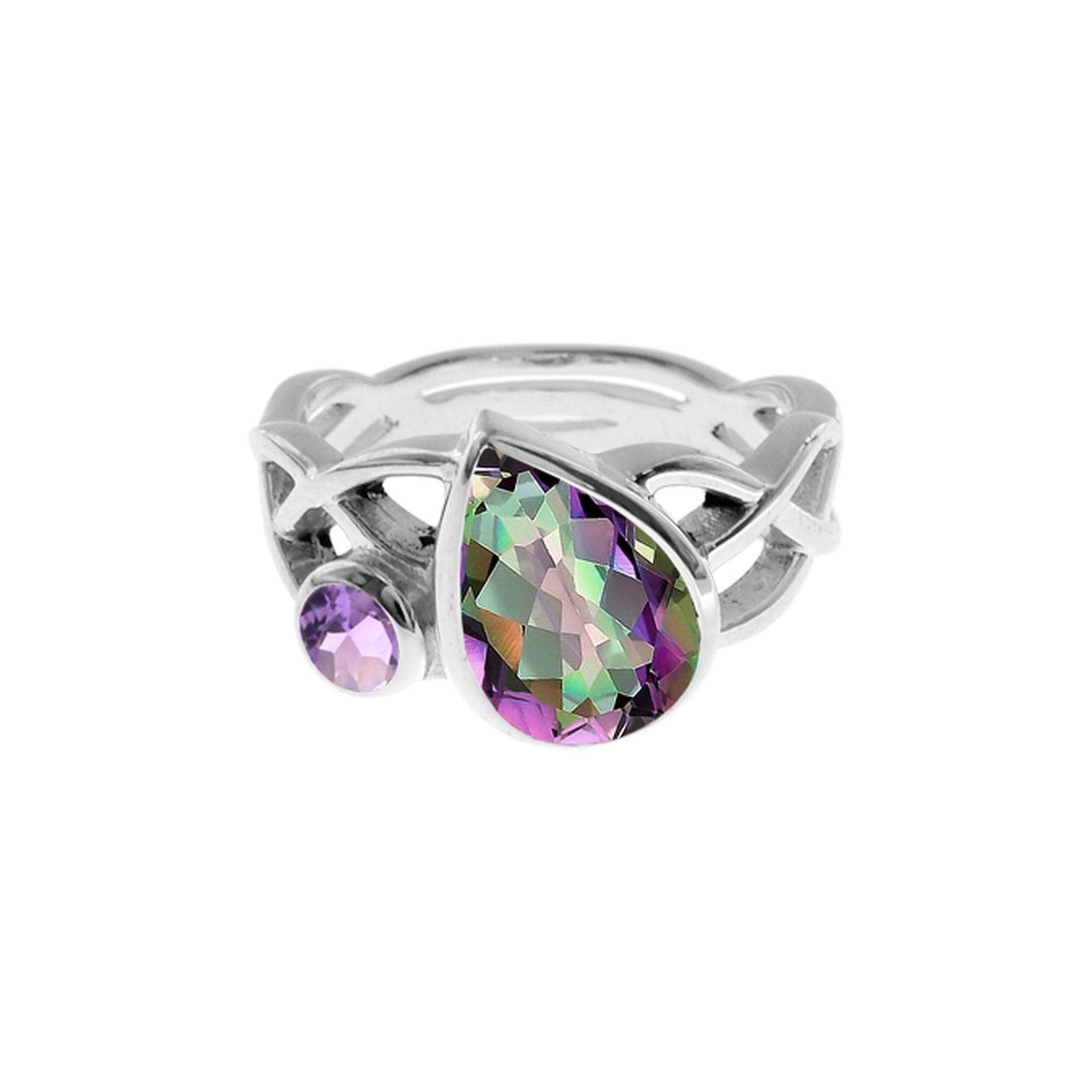 Catalina mystic topaz & amethyst Celtic knotwork ring
