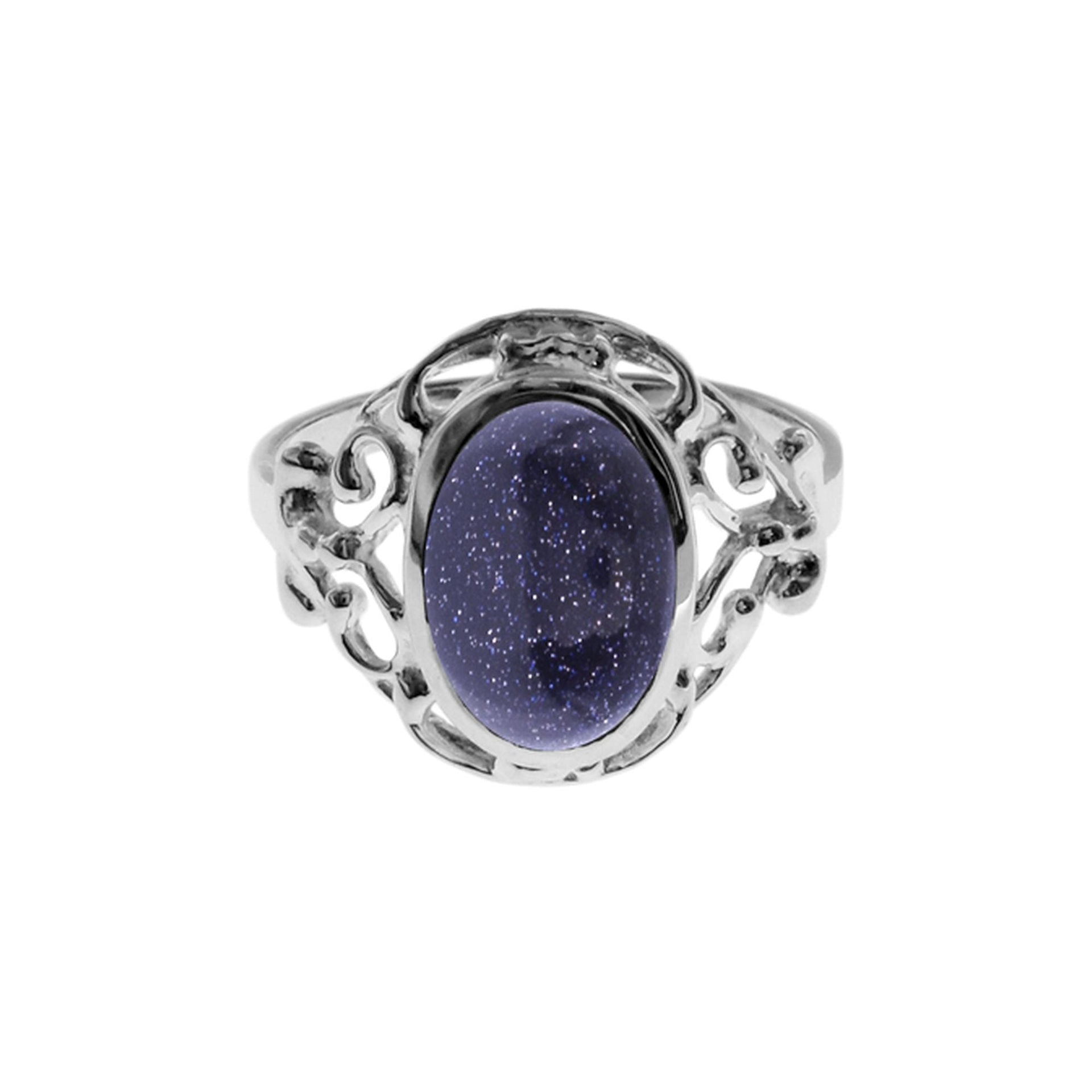 Lola oval blue goldstone filigree surround ring