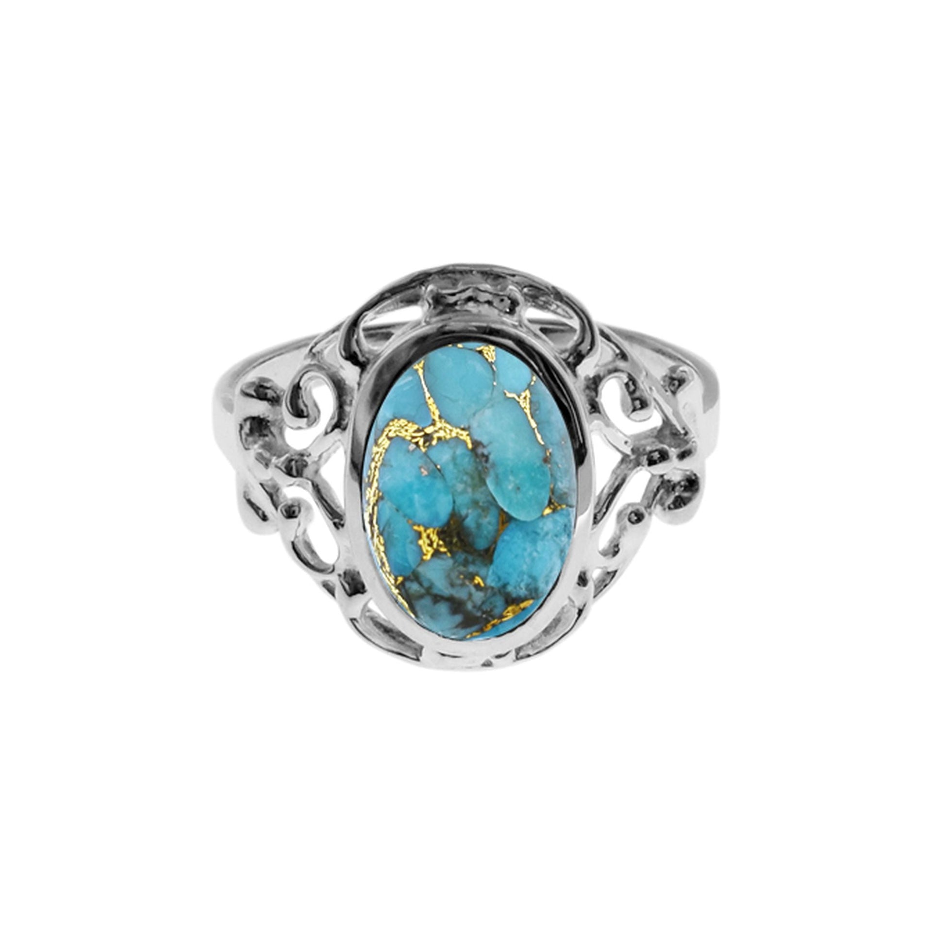 Lola oval blue mohave filigree surround ring