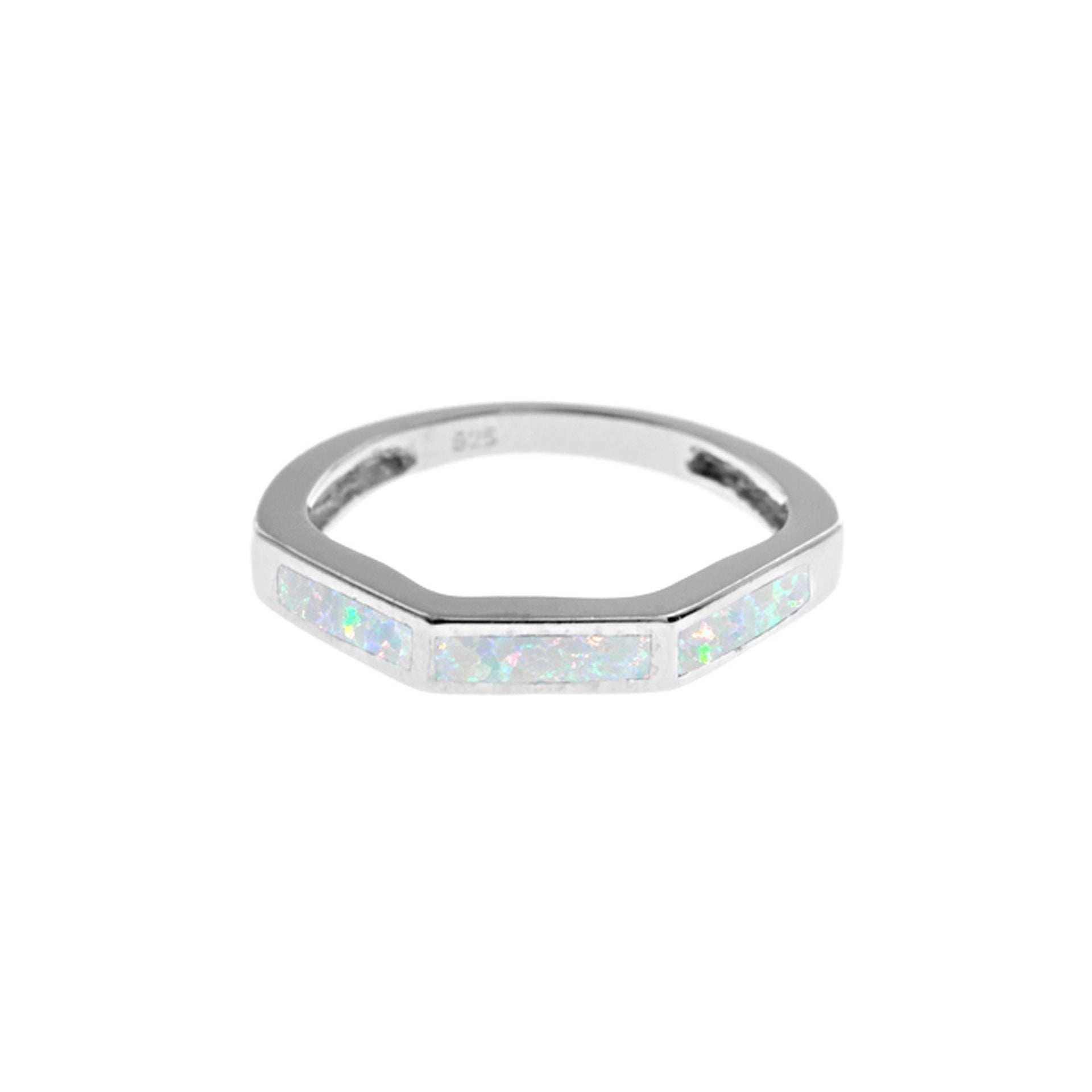 Celeste white opalique half hexagon ring