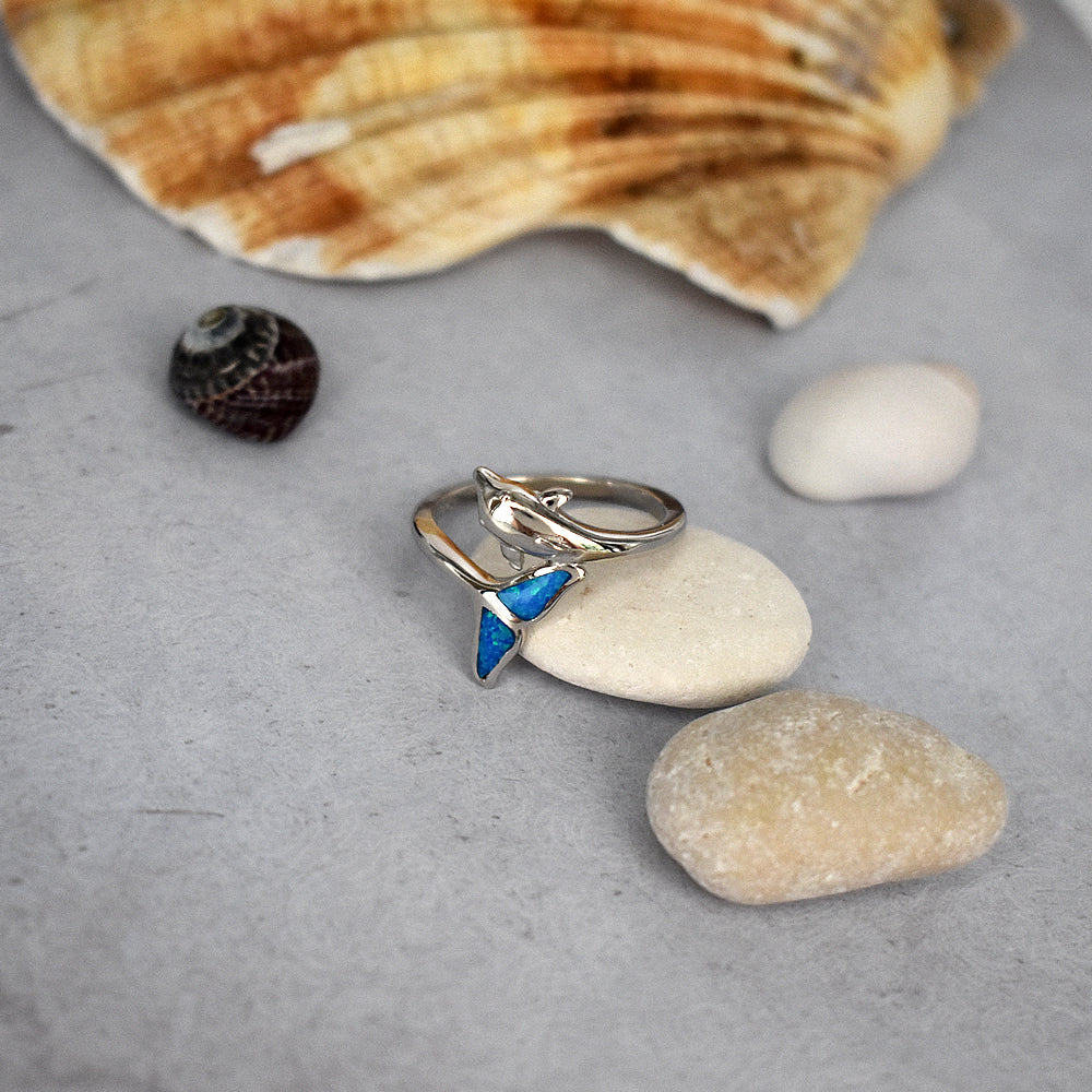 Ana overlapped blue opalique dolphin ring