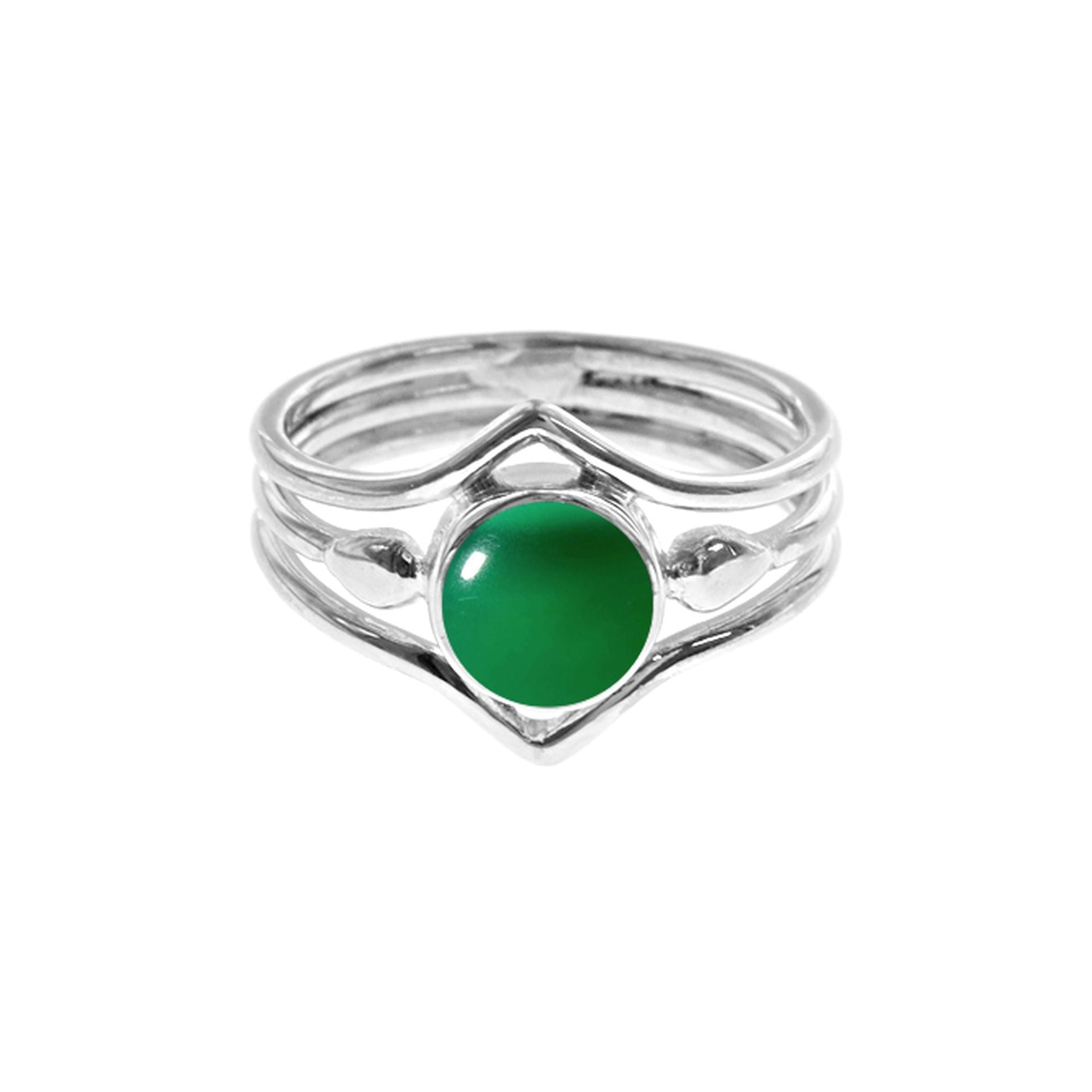 Ivy tri-band opposing chevrons green agate ring