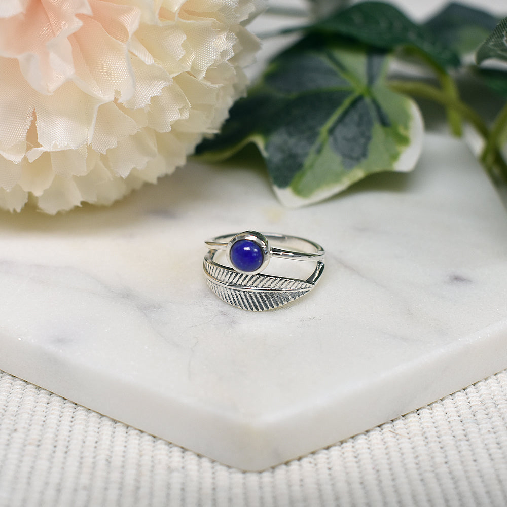 Catalina lapis lazuli with wrapped feather ring