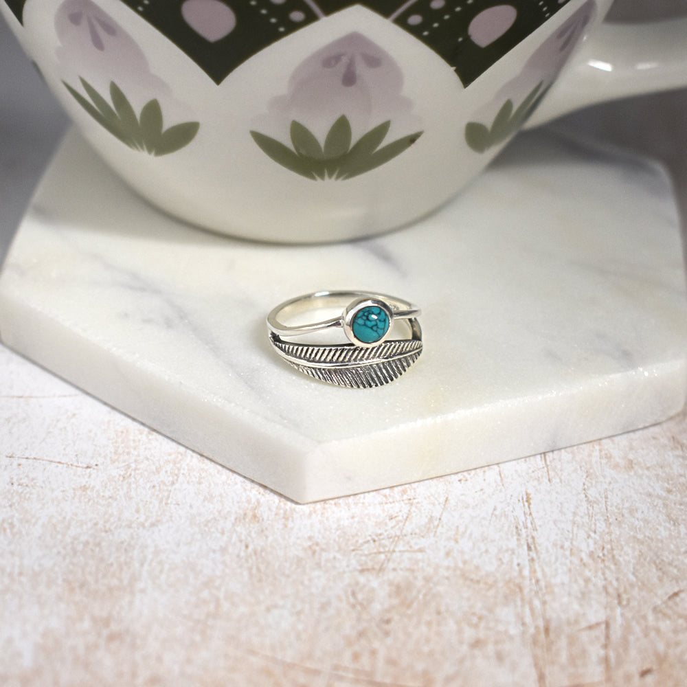 Catalina turquoise with wrapped feather ring