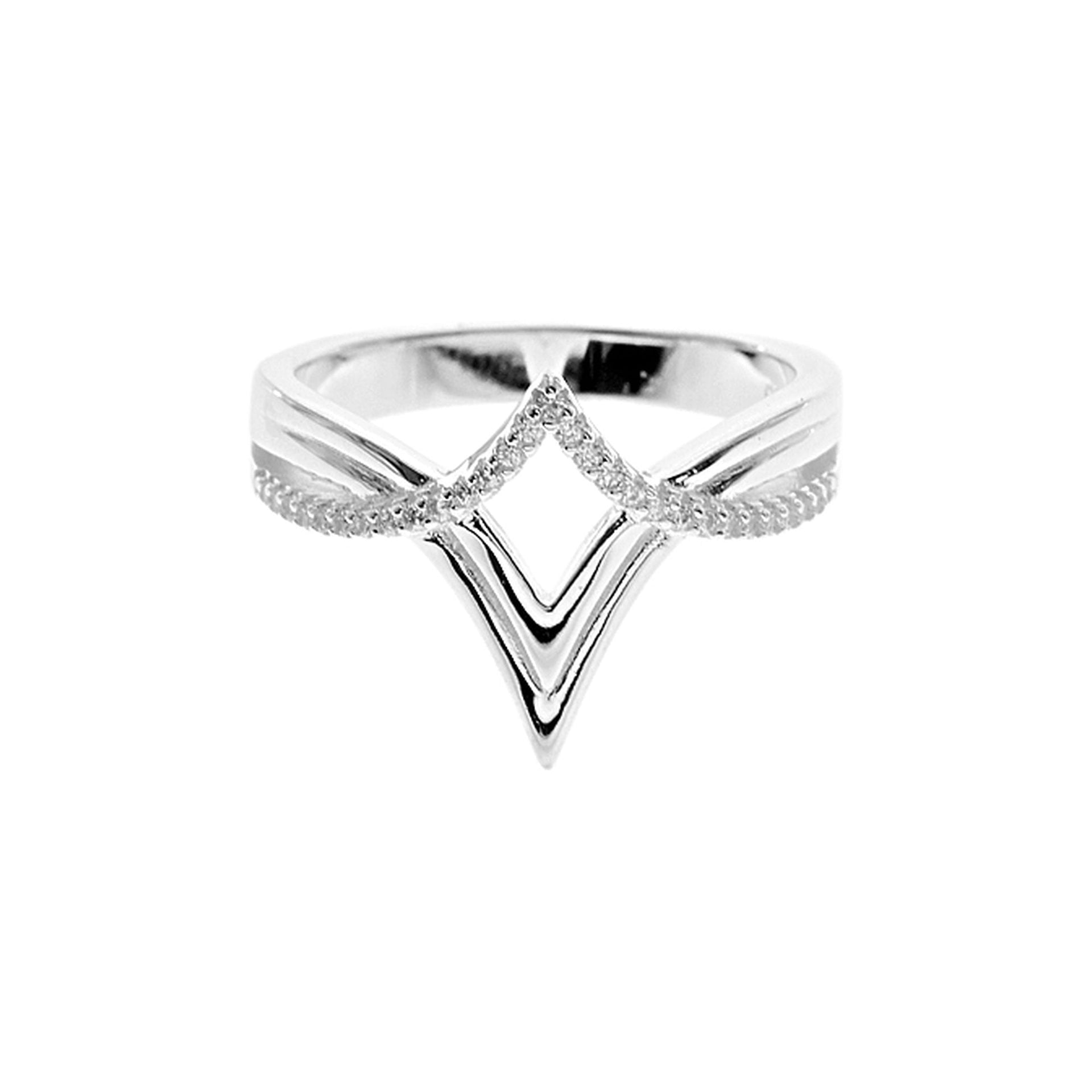 Carrie crossover wishbone CZ ring