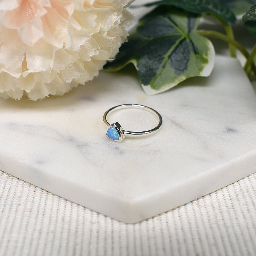Angelica trillion-cut blue opalique ring