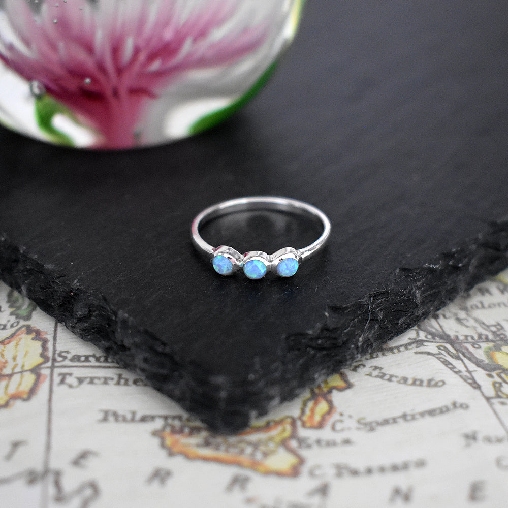 Angelica triple round blue opalique ring