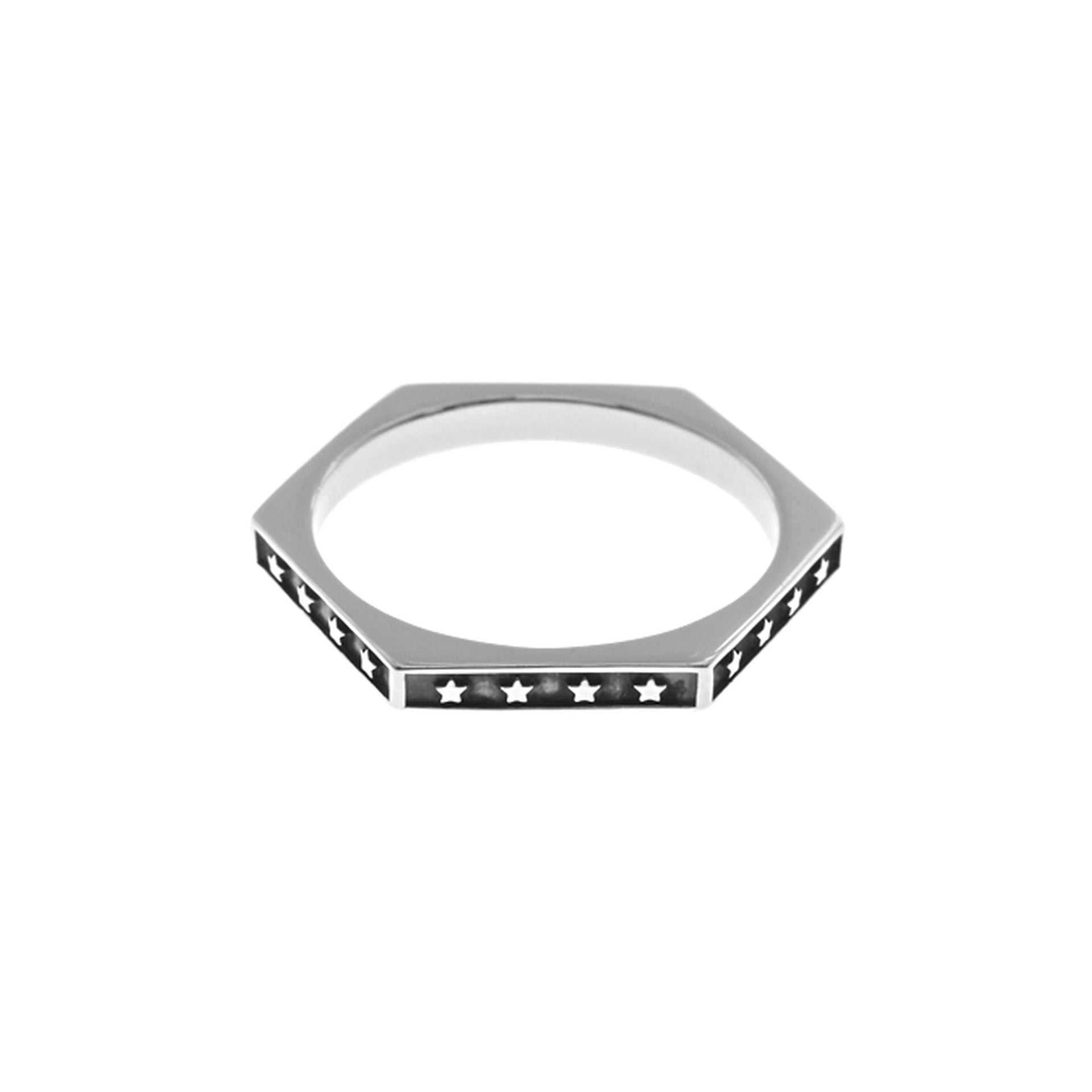Ginelle hexagonal oxidised star ring