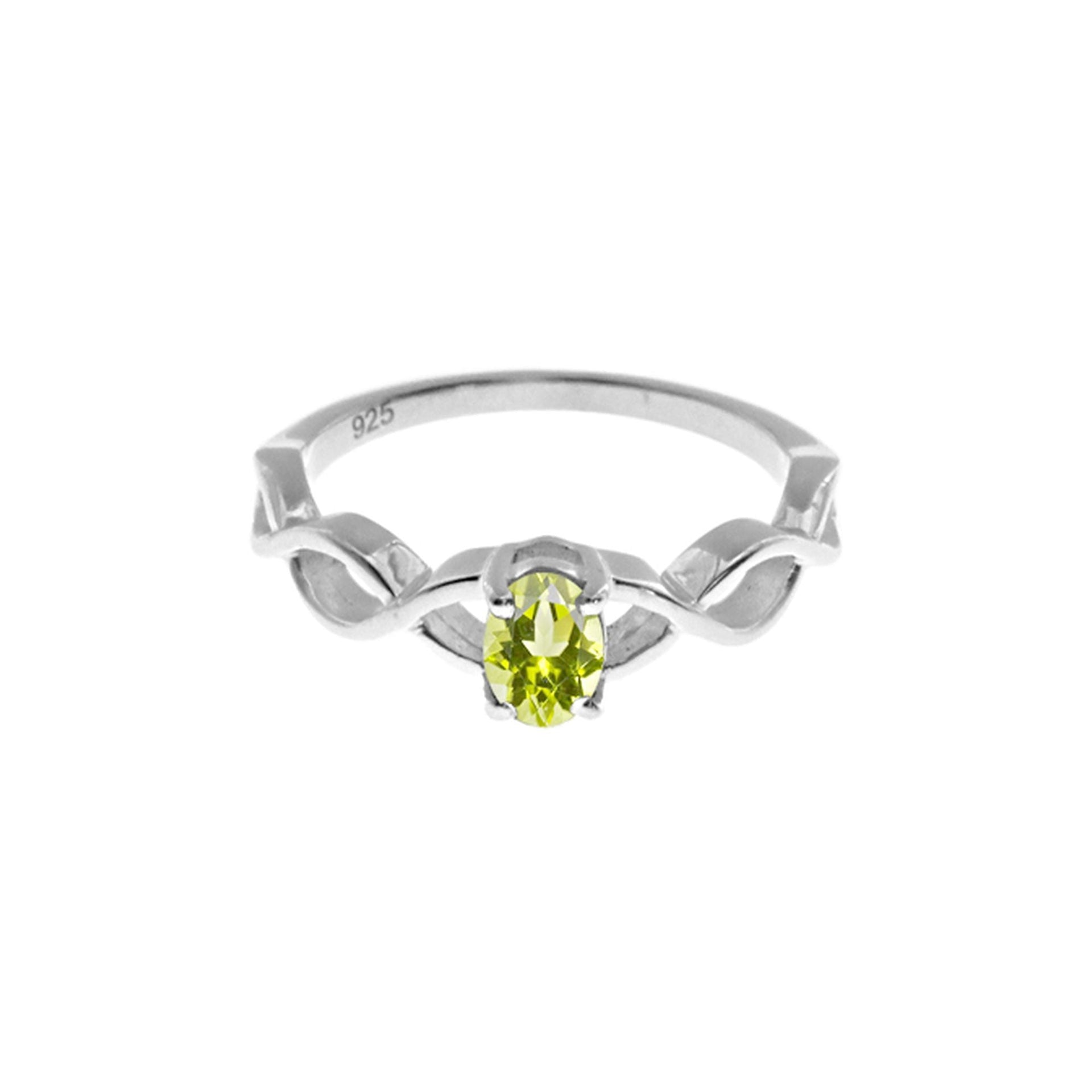 Kara oval peridot facet woven shank ring