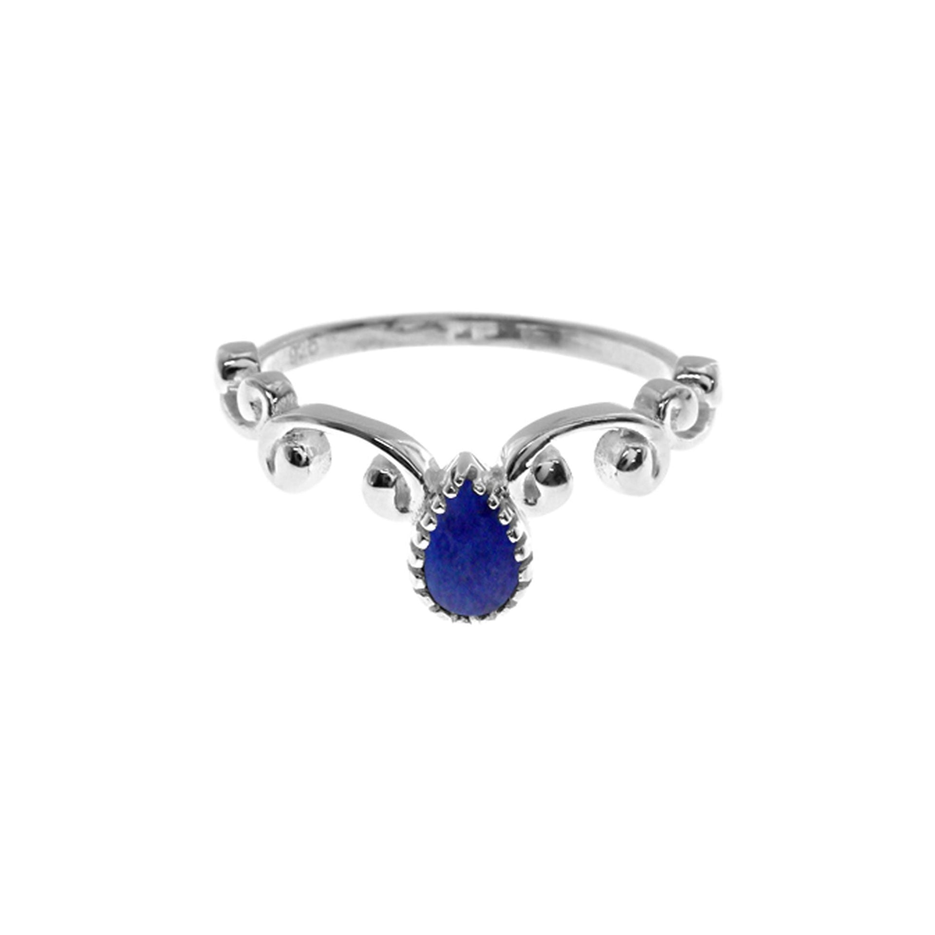 Lola teardrop lapis lazuli with scrolled shank ring
