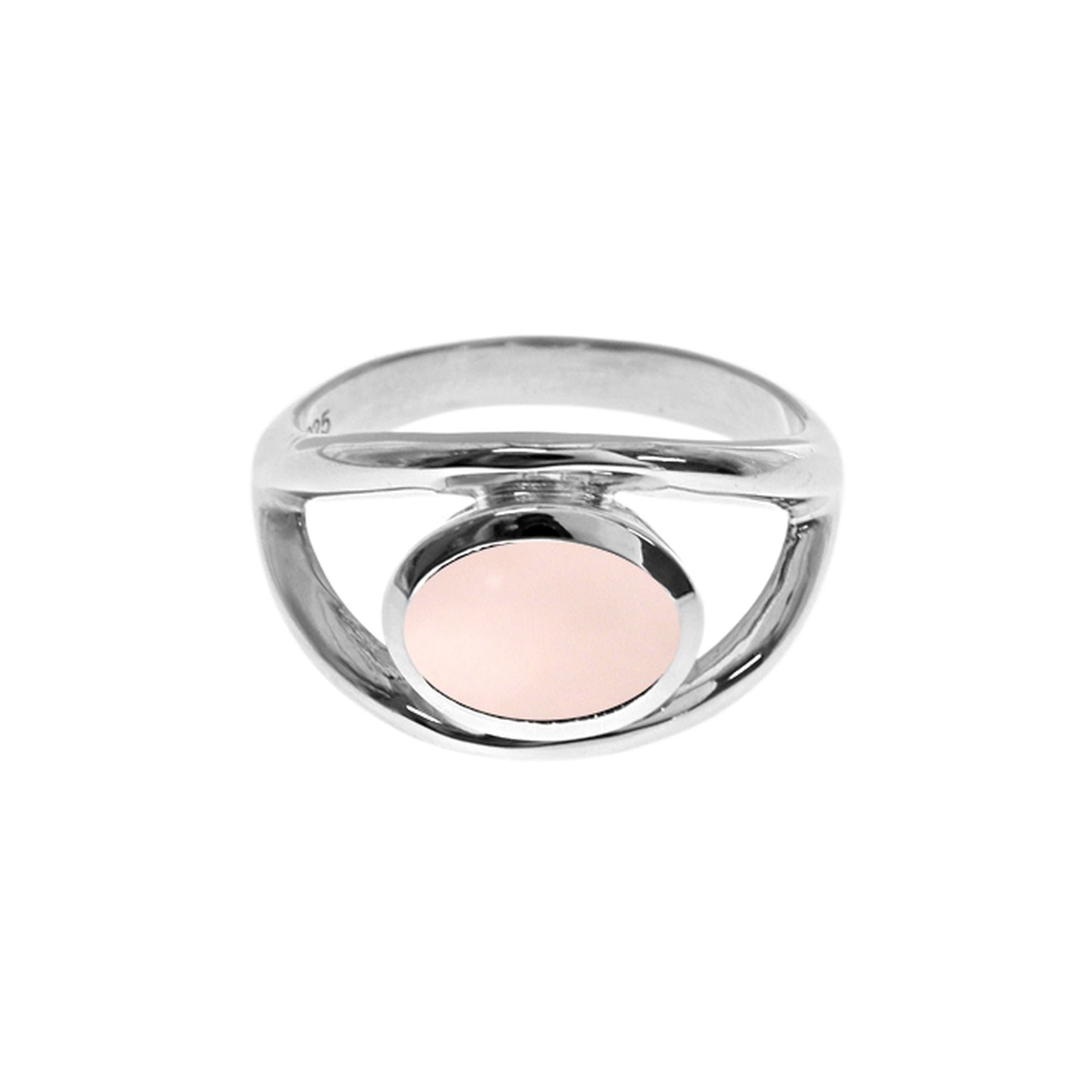Amy horizontal rose quartz split shoulder ring