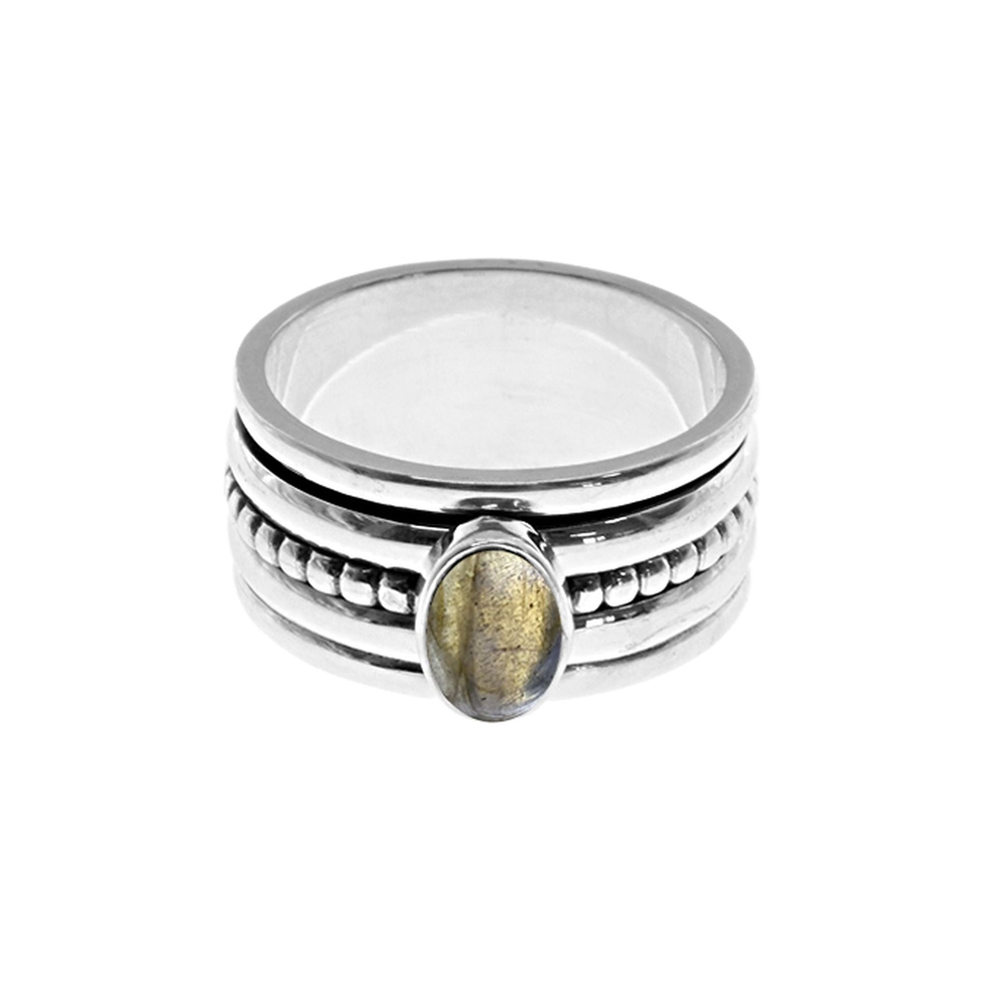 Isla labradorite wide dotted band spinning ring
