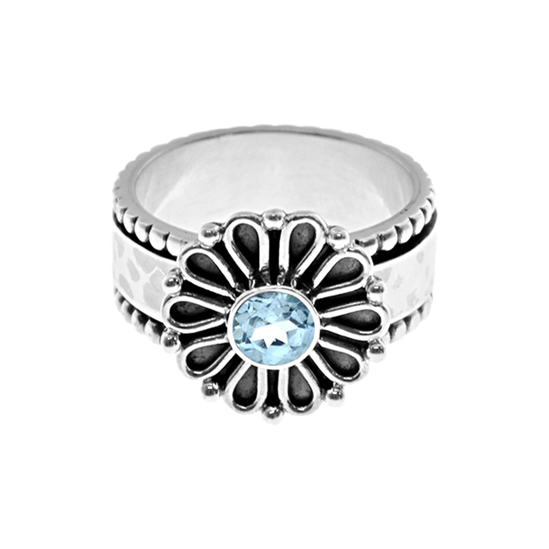 Catalina blue topaz daisy spinning ring