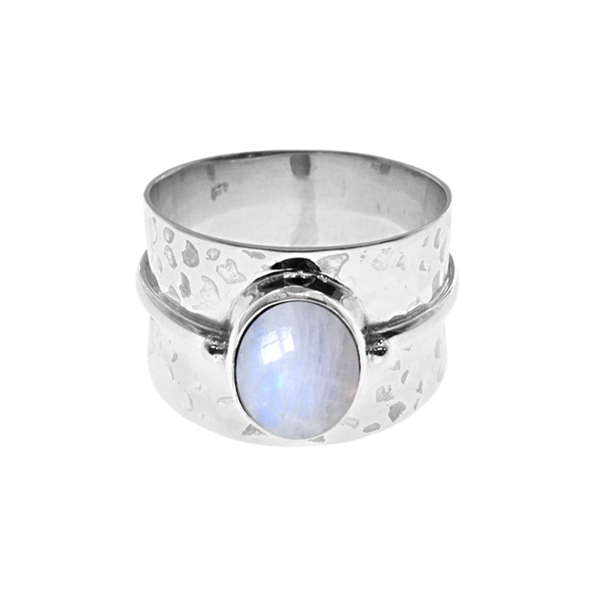 Lexi tapered band with oval rainbow moonstone ring