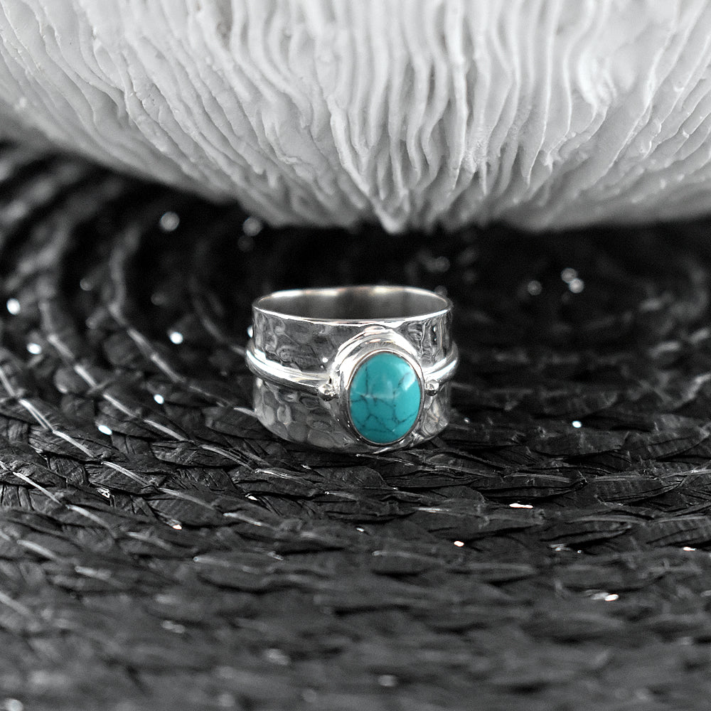 Lexi tapered band with oval turquoise ring