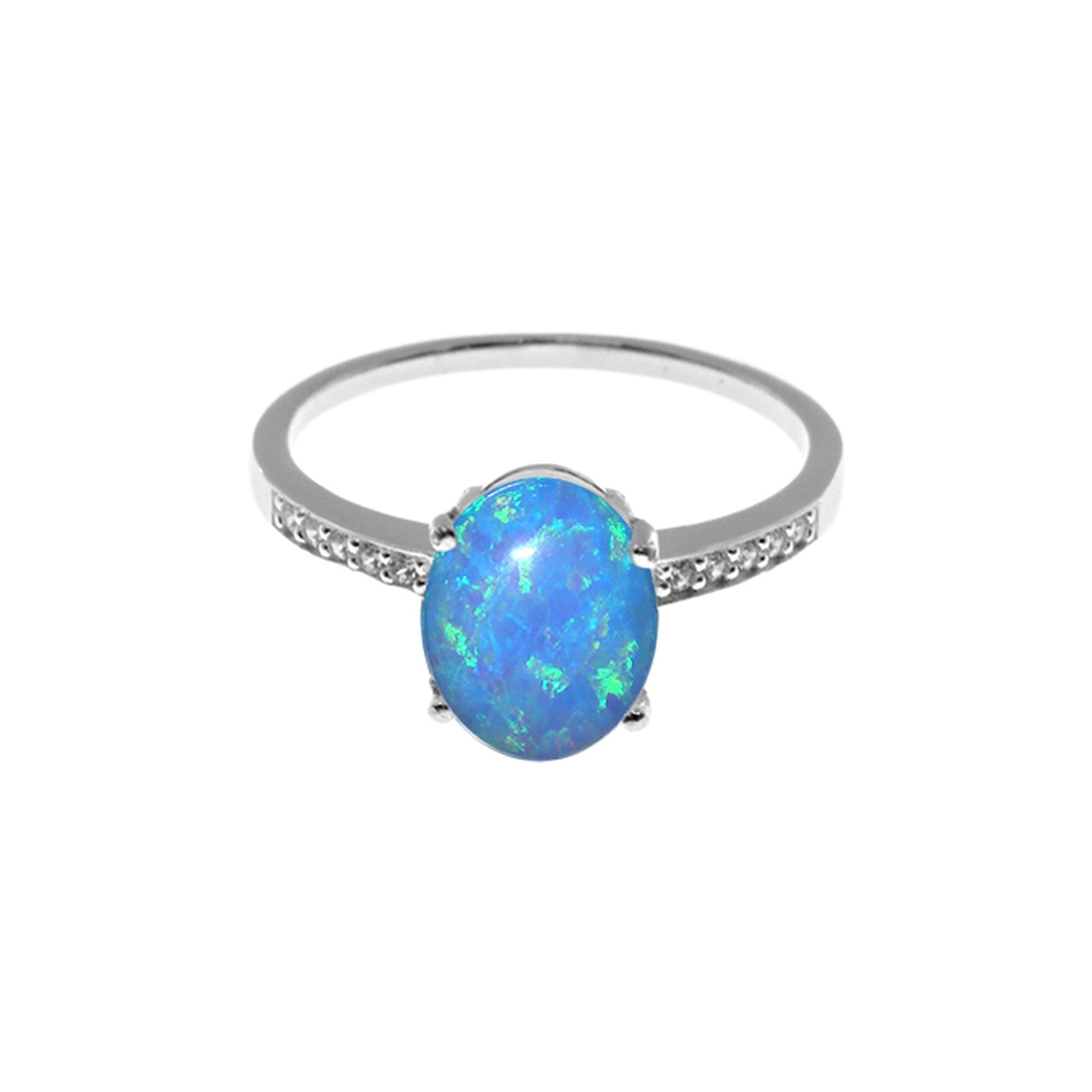 Bethan oval blue opalique with CZ detail ring