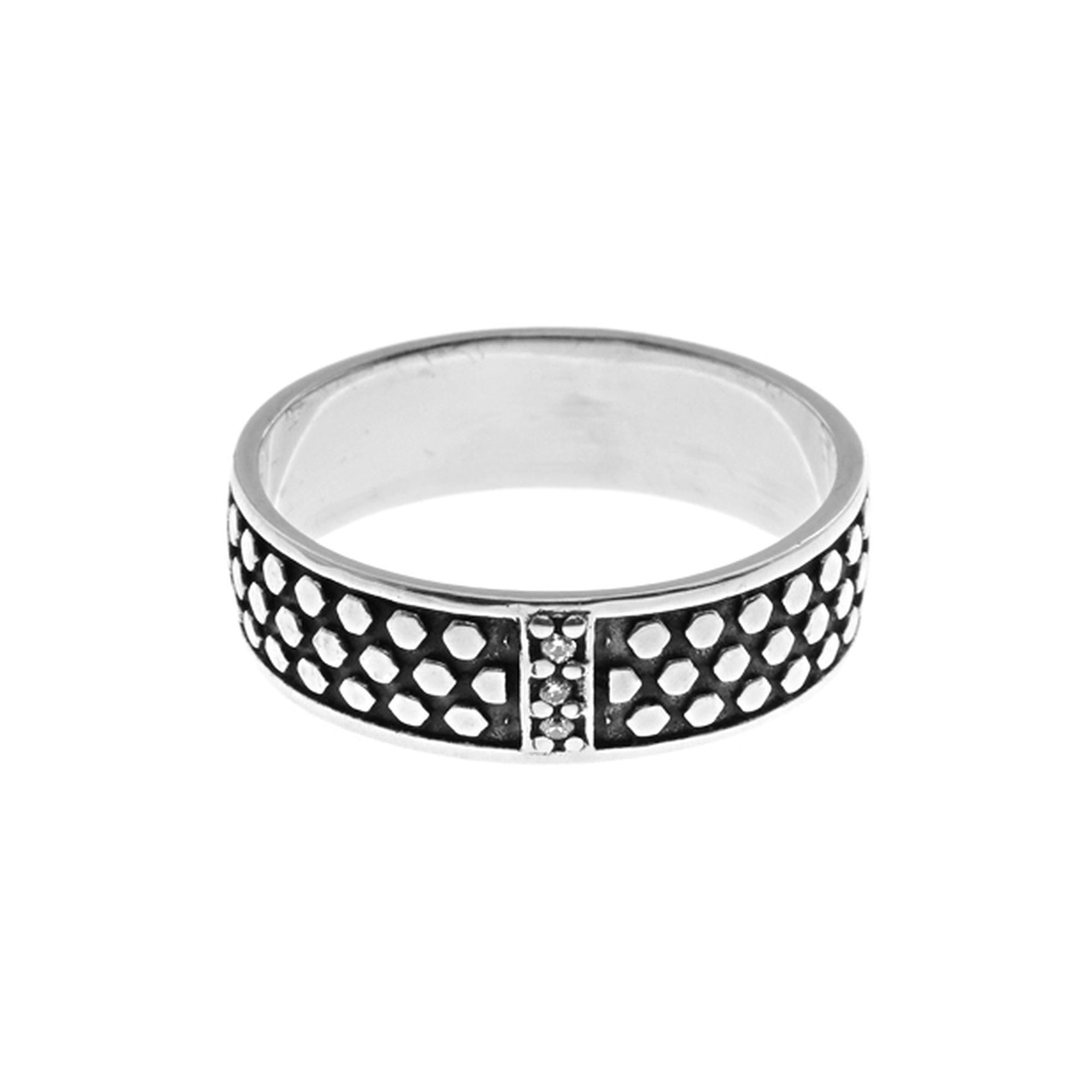 Harley hexagon pattern band with CZ