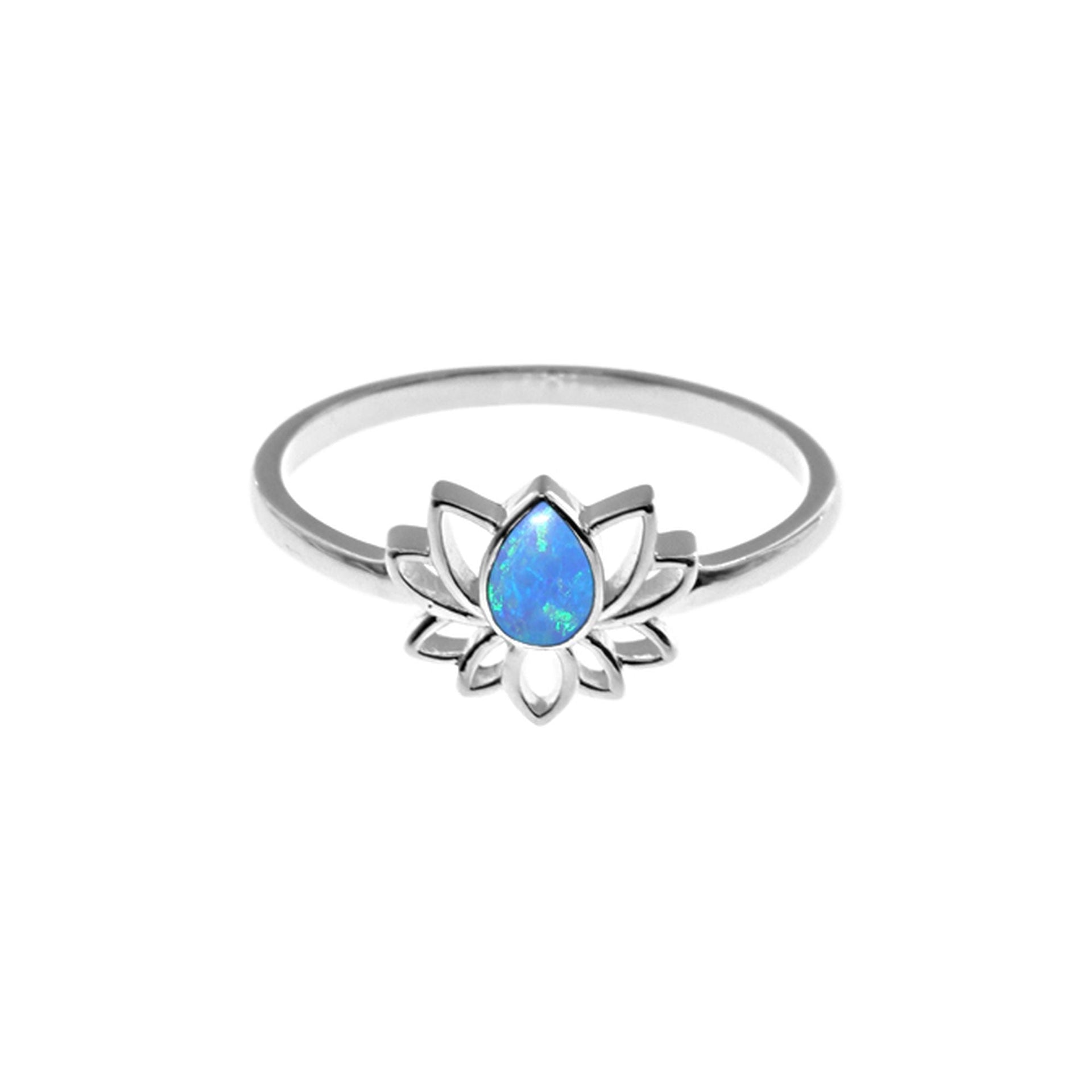 Sasha lotus flower blue opalique ring