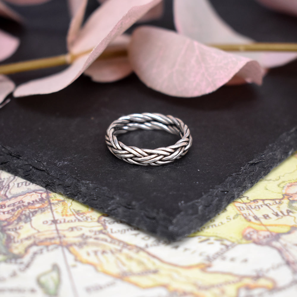 Joanna oxidised heavy plaited band ring