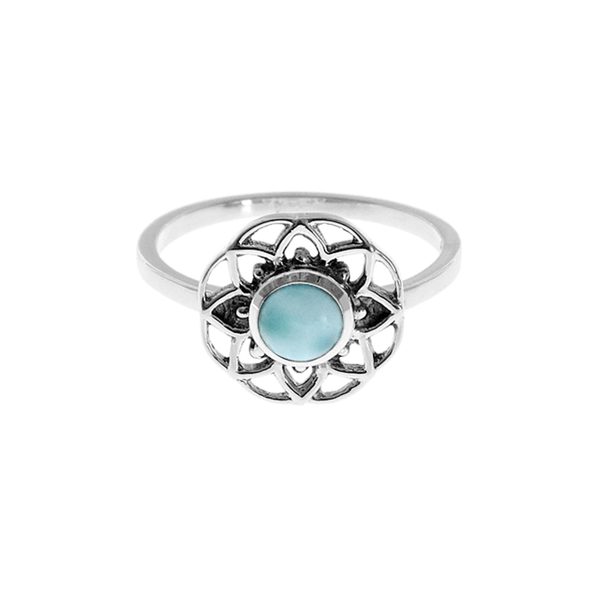 Catalina mandala ring with round larimar