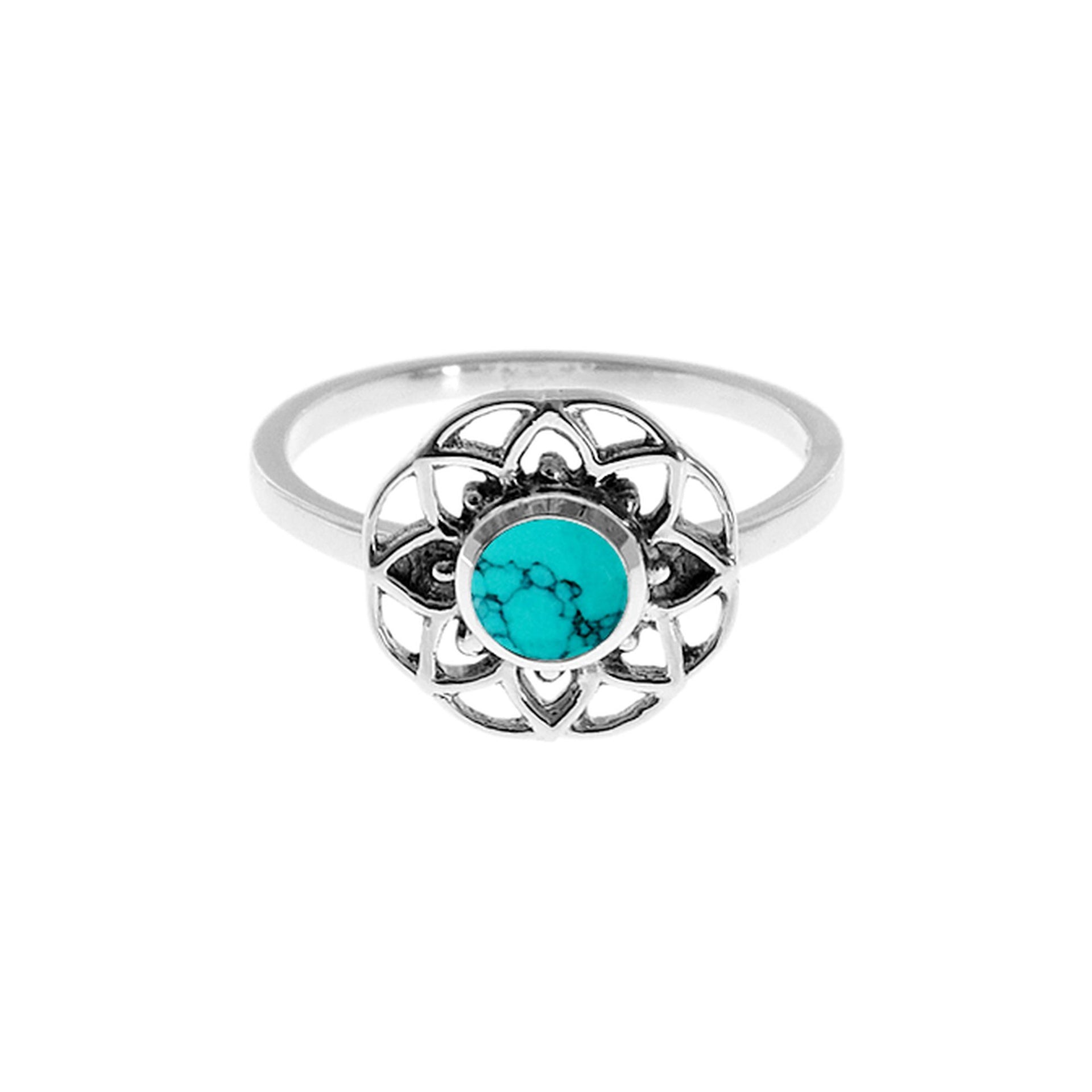 Catalina mandala ring with round turquoise