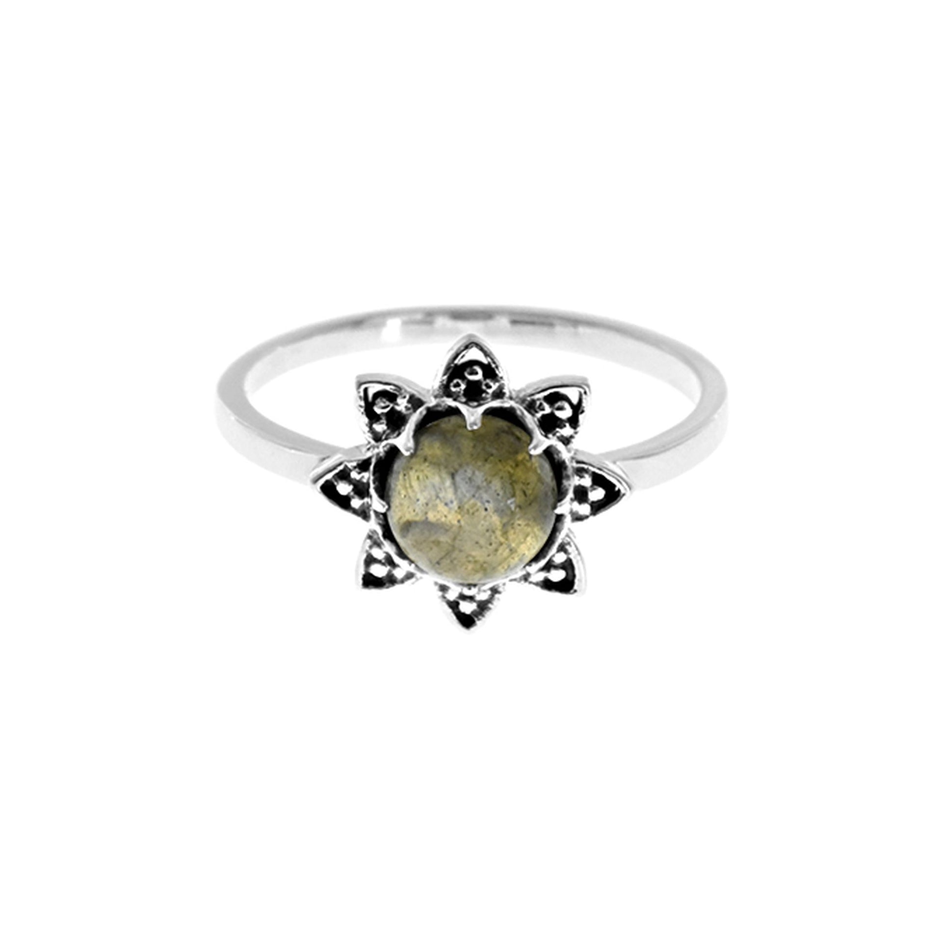 Catalina mandala ring with claw-set labradorite