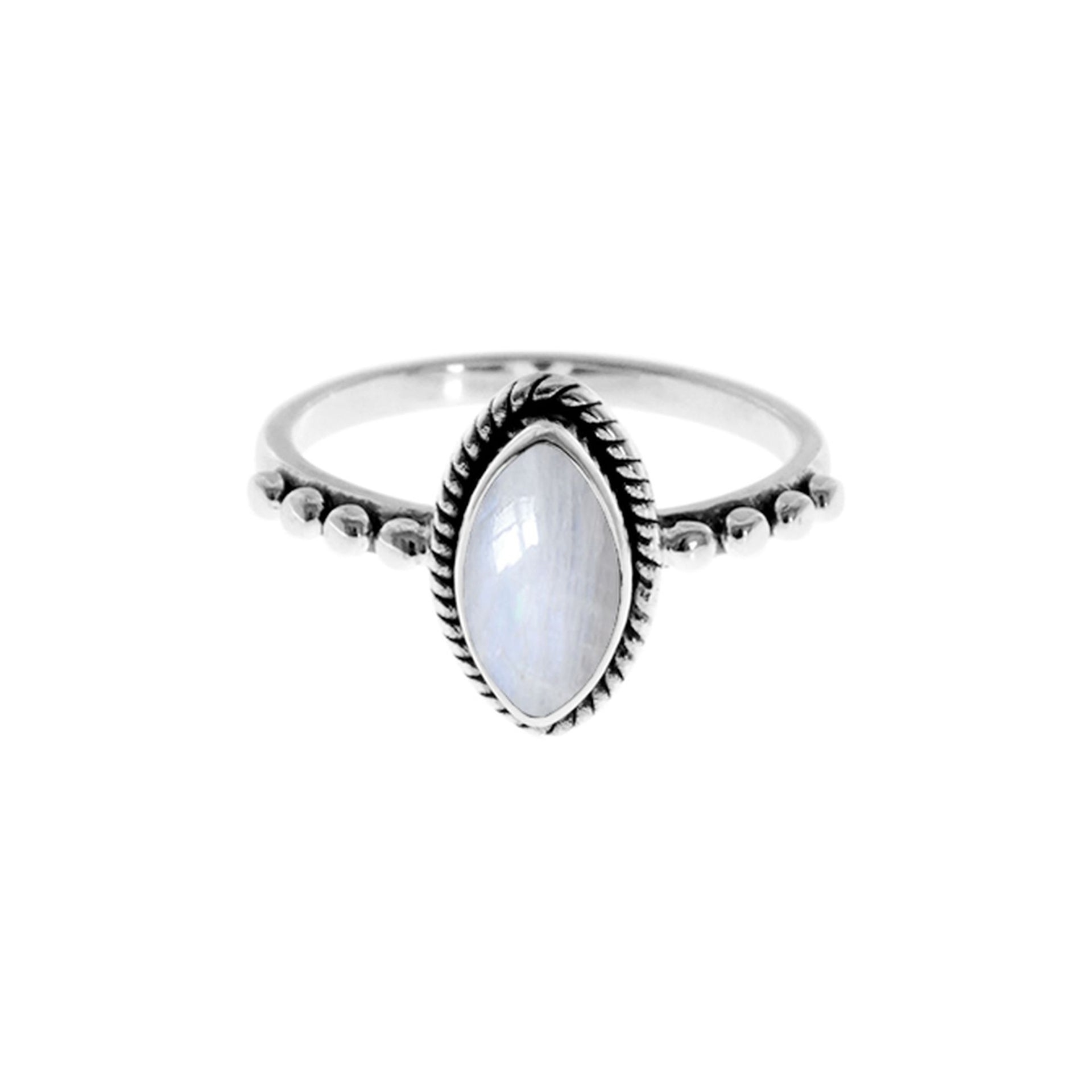 Isla fancy edged rainbow moonstone marquis ring