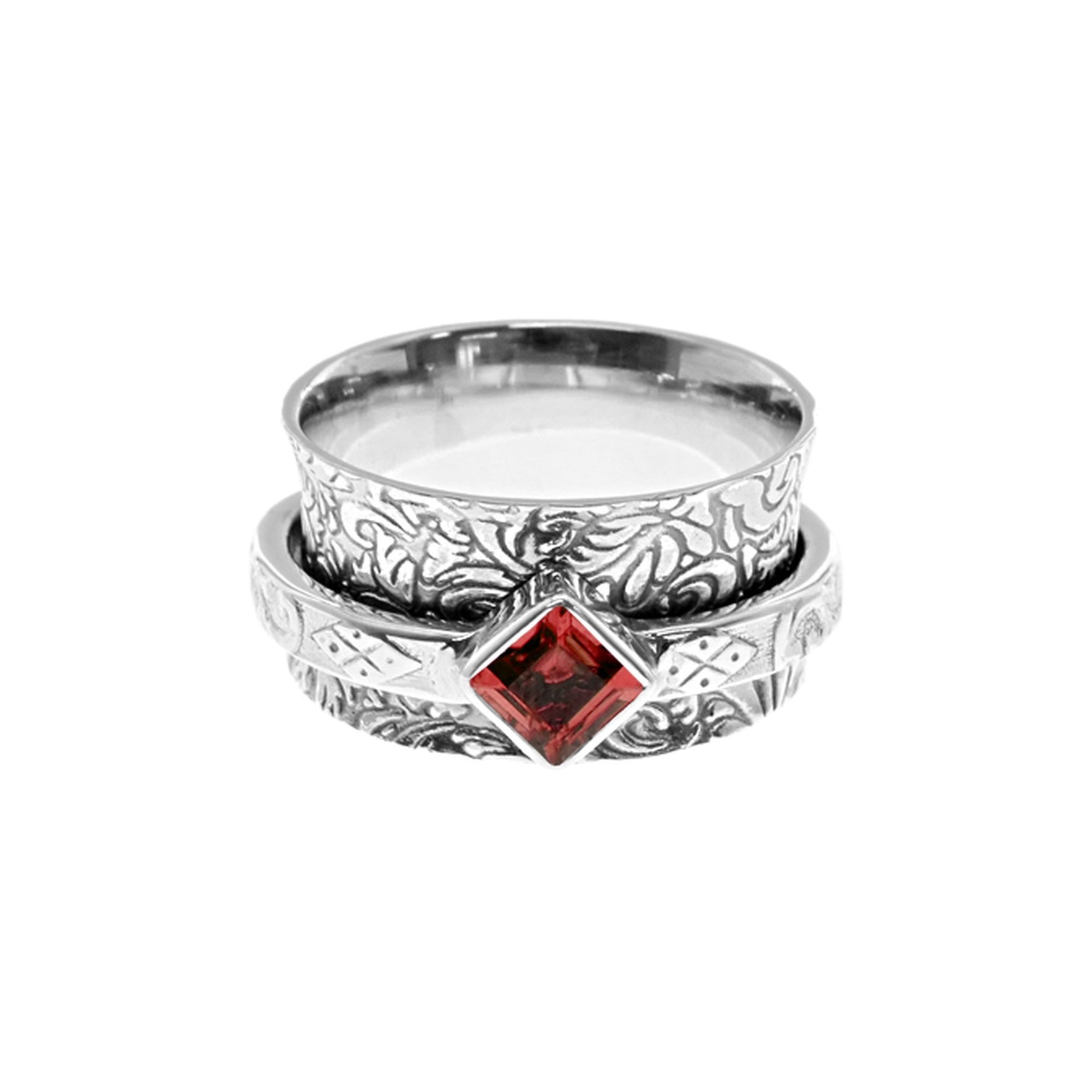 Catalina ornate spinner ring with garnet