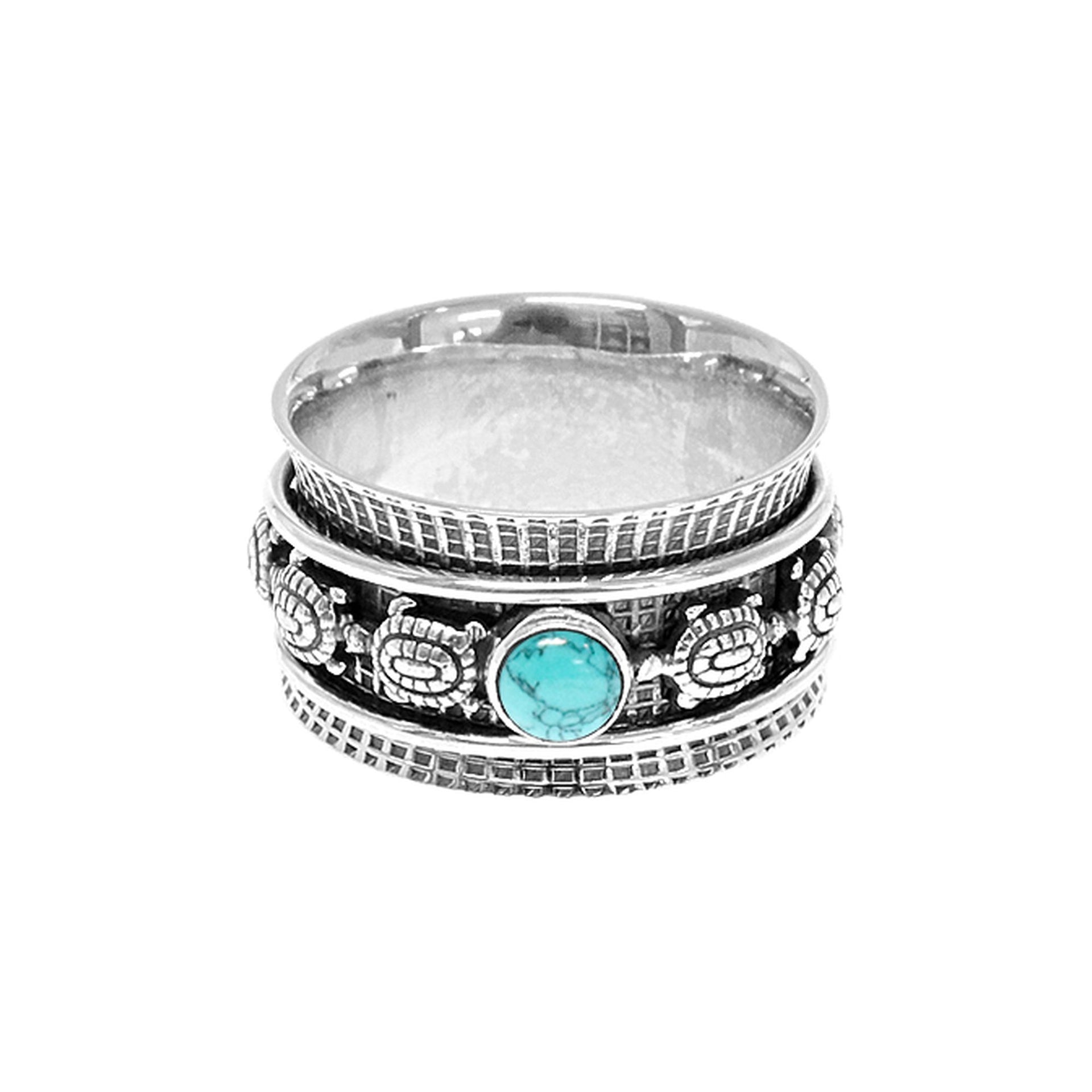Annabelle turtle spinner ring with round turquoise